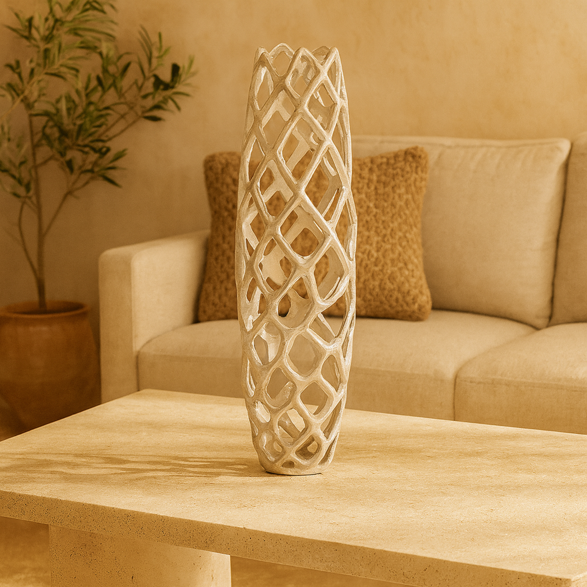 Aluminum Metal Cutout Coral Decorative Vase 8" x 8" x 27"