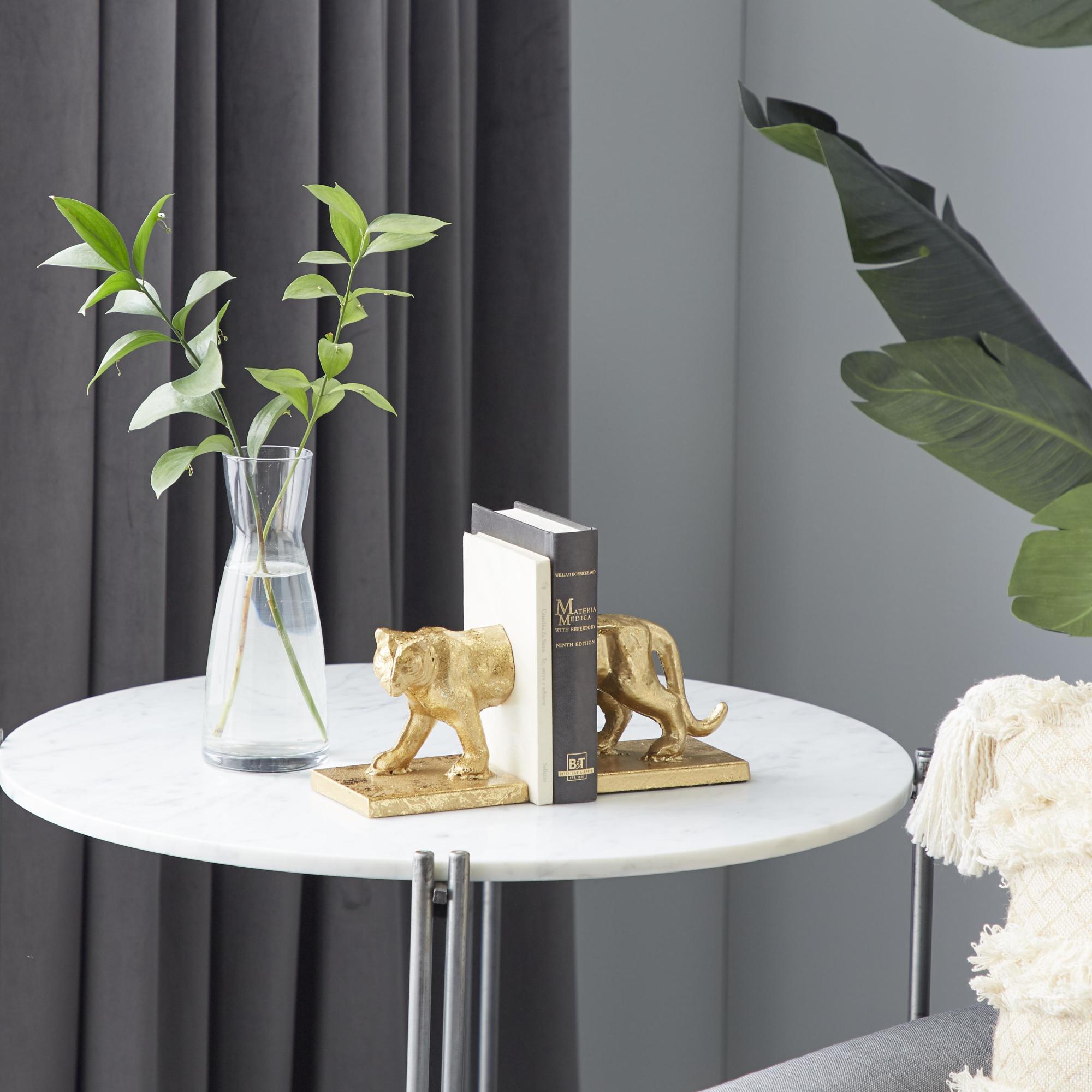 Set of 2 Leopard Gold Metal Decorative Bookends