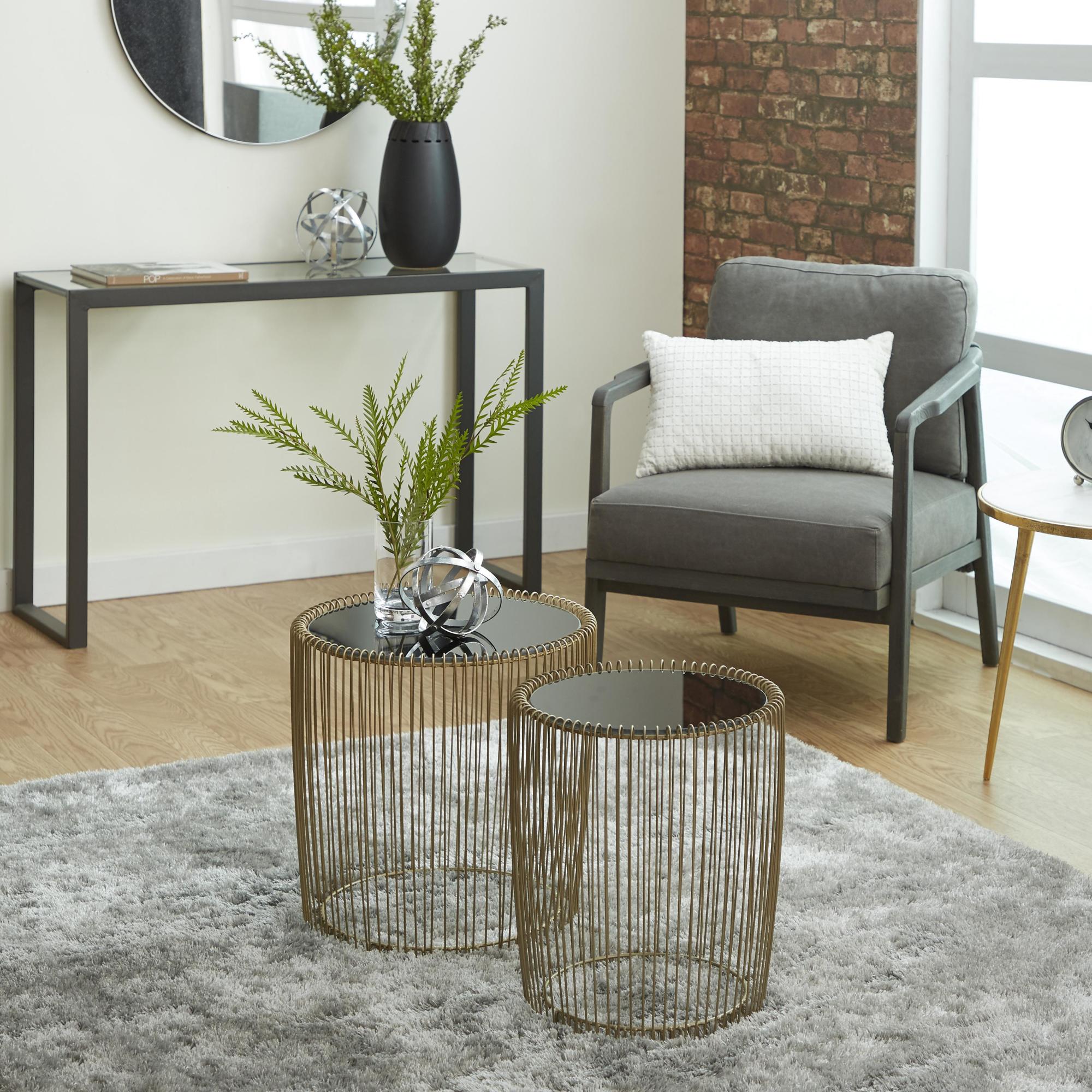 Set of 2 Gold Metal Side End Accent Table with Shaded Glass Top