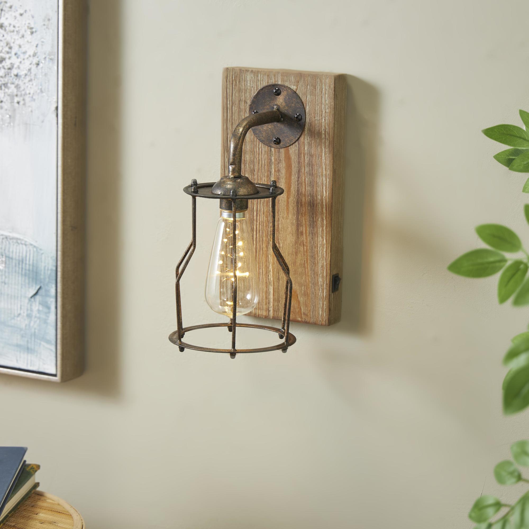 Geometric Brown Metal Battery Operated Room Accent Lamp with Included Fixed LED Light