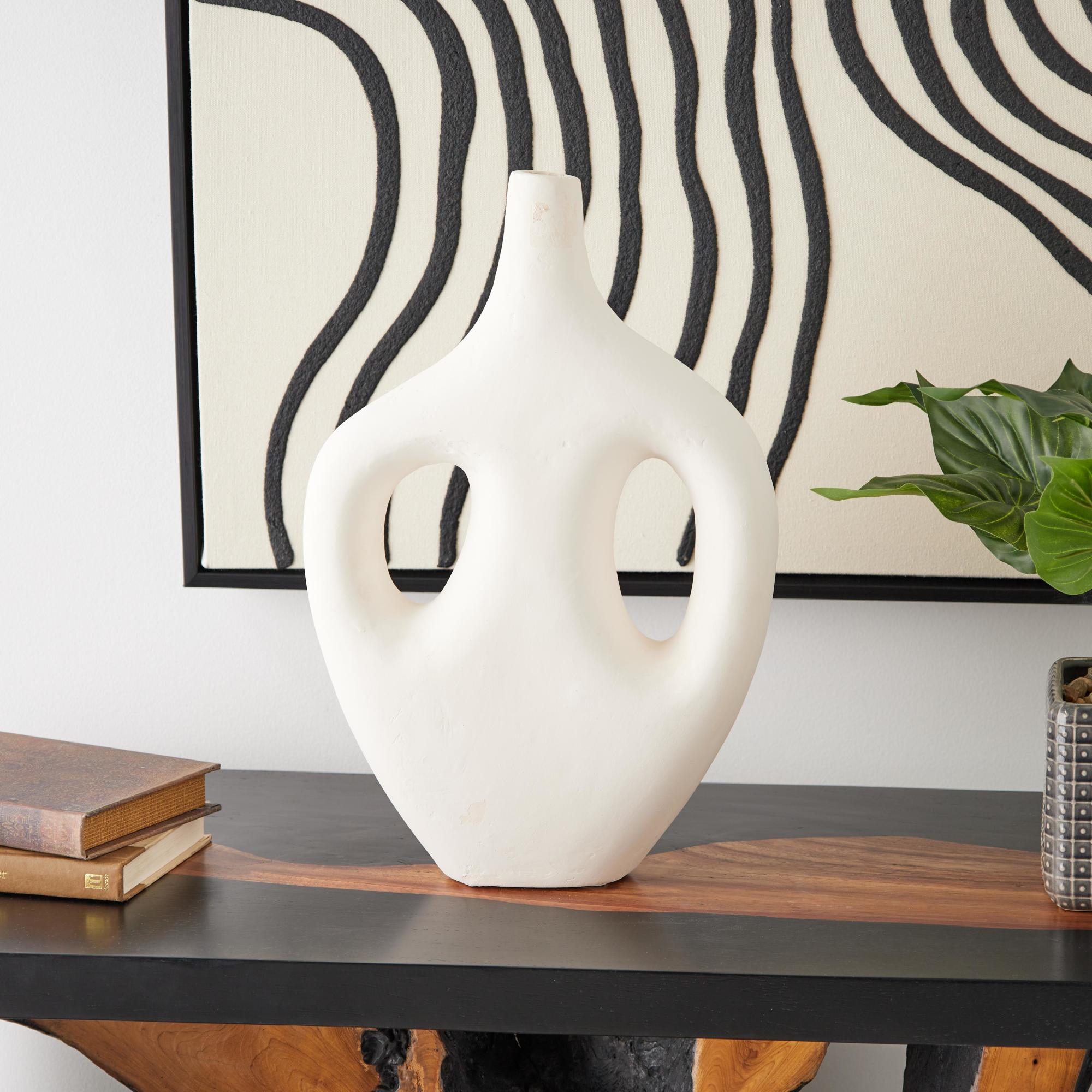 Abstract Beige Paper Mache Double Handle Decorative Vase