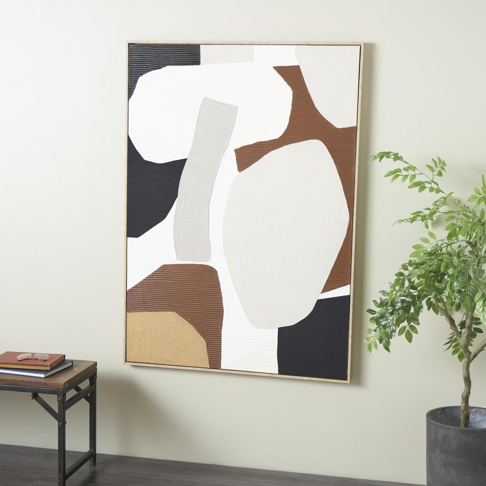 Geometric Brown Wood Abstract Overlapping Circle Decorative Wall Art with Cream Accents