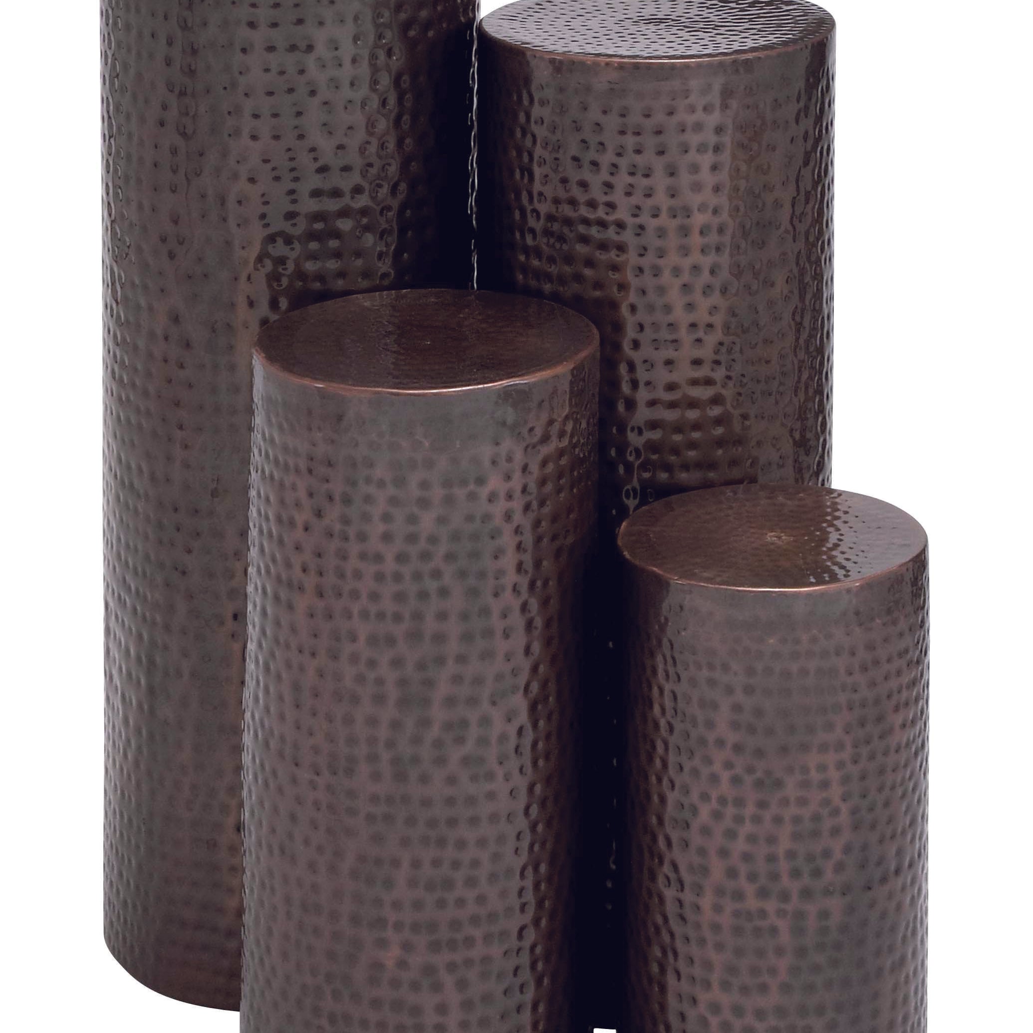 Set of 4 Metal Pillar Style Side End Pedestal Table with Hammered Design