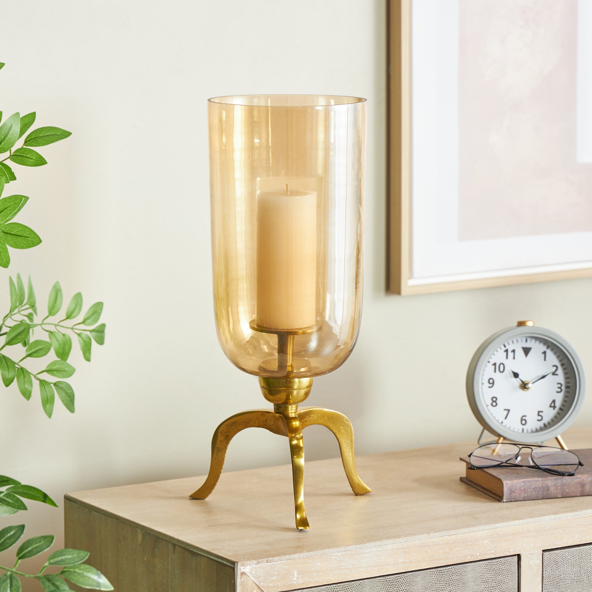 Gold Aluminum Metal Single Candle Room Hurricane Lamp