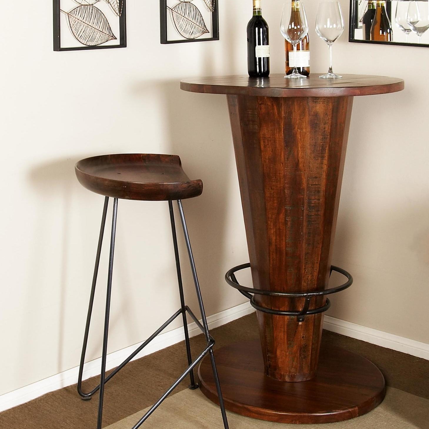 Brown Wood Kitchen Bar Stool with Wood Seat