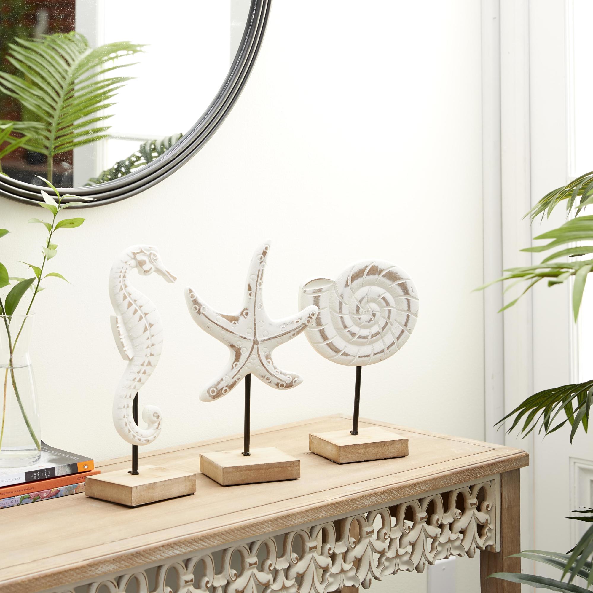 Set of 3 Sea Life White Plastic Decorative Sculpture