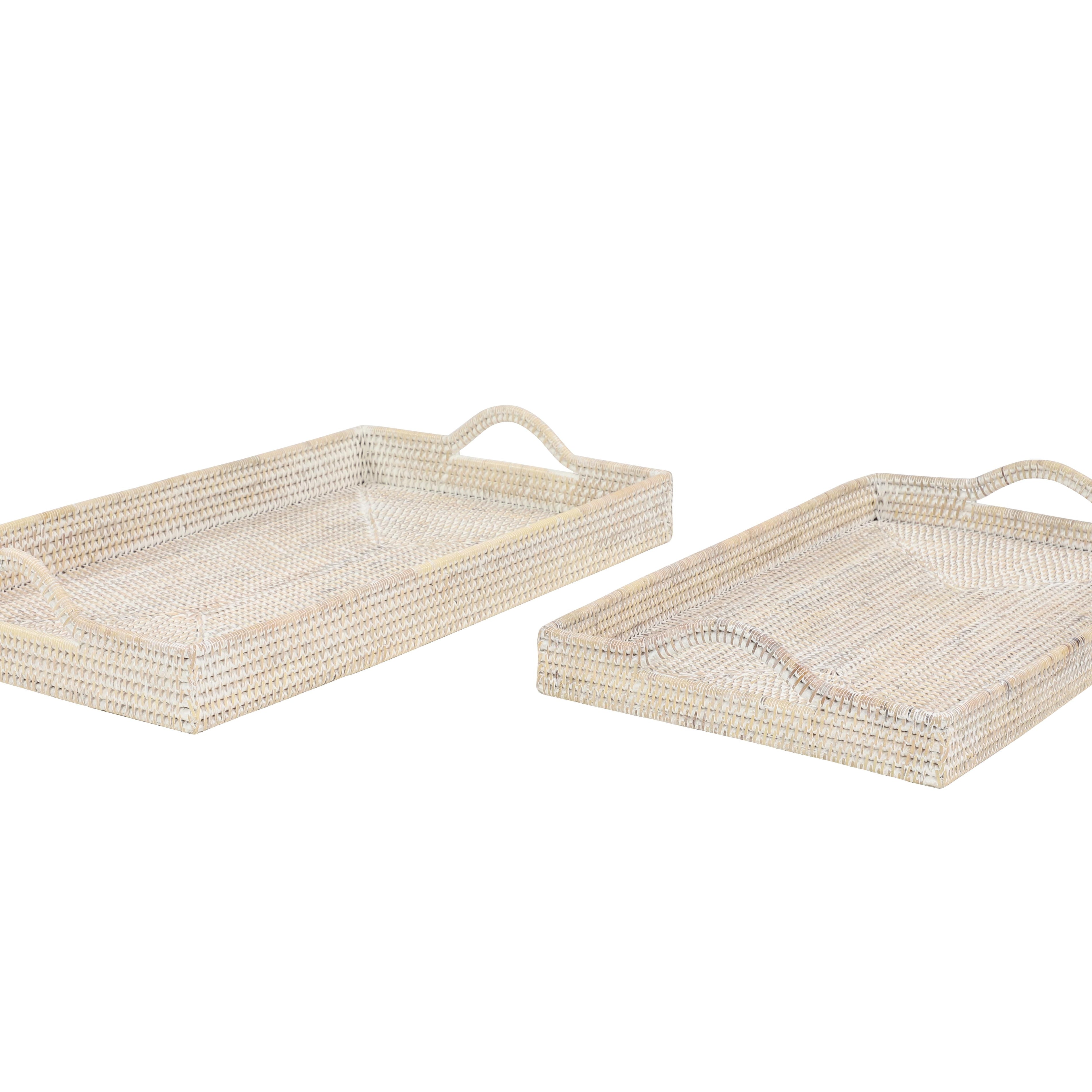 Set of 2 Rattan Large Rectangular Woven Living Room Decor Tray