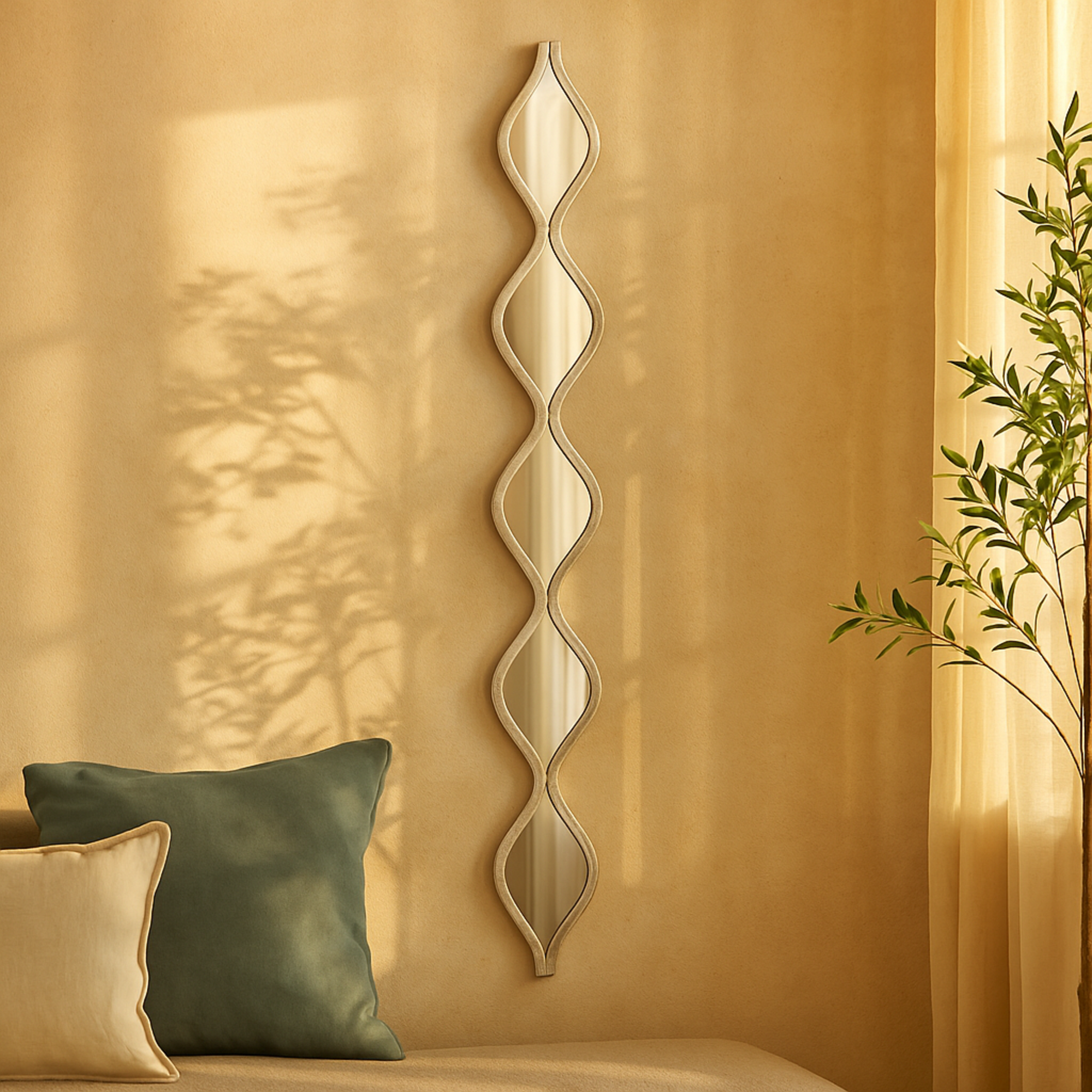 Metal Slim Stacked Chain 5 Layer Room Wall Mirror with Tear Drop Pattern 7" x 1" x 58"