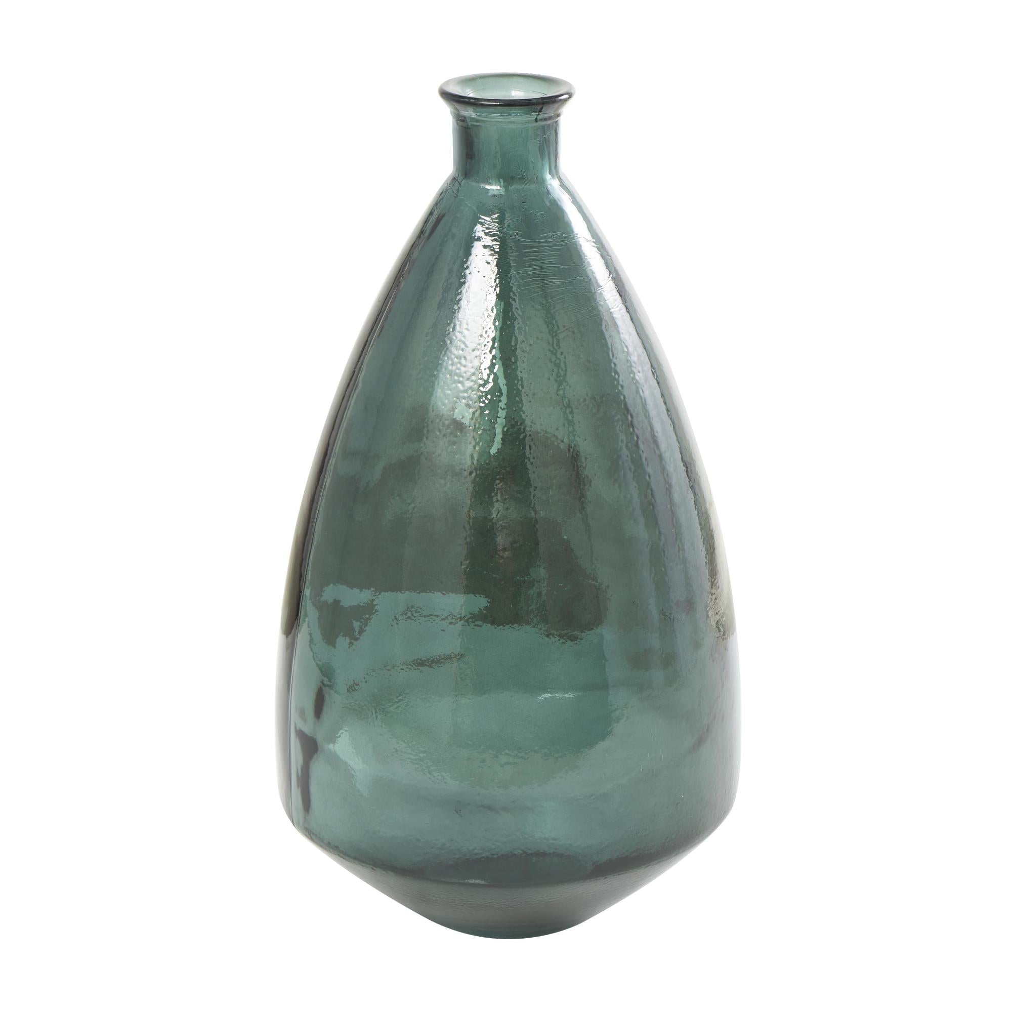 Green Recycled Glass Handmade Spanish Bottle Neck Tapered Bell Shaped Decorative Vase