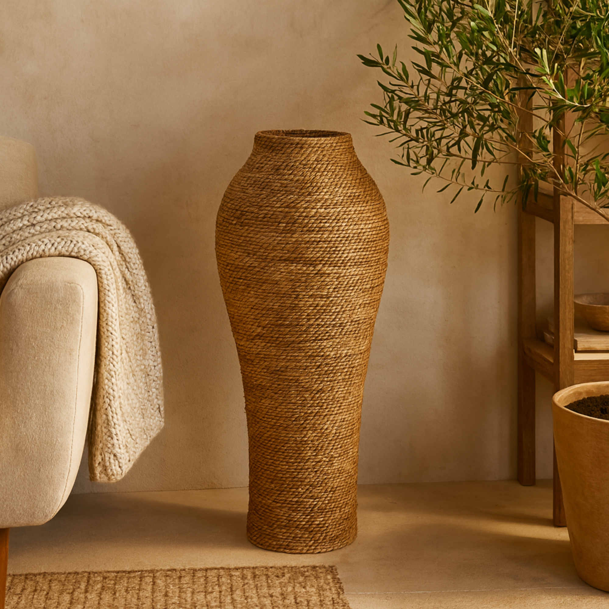 Brown Seagrass Handmade Tall Wrapped Decorative Vase