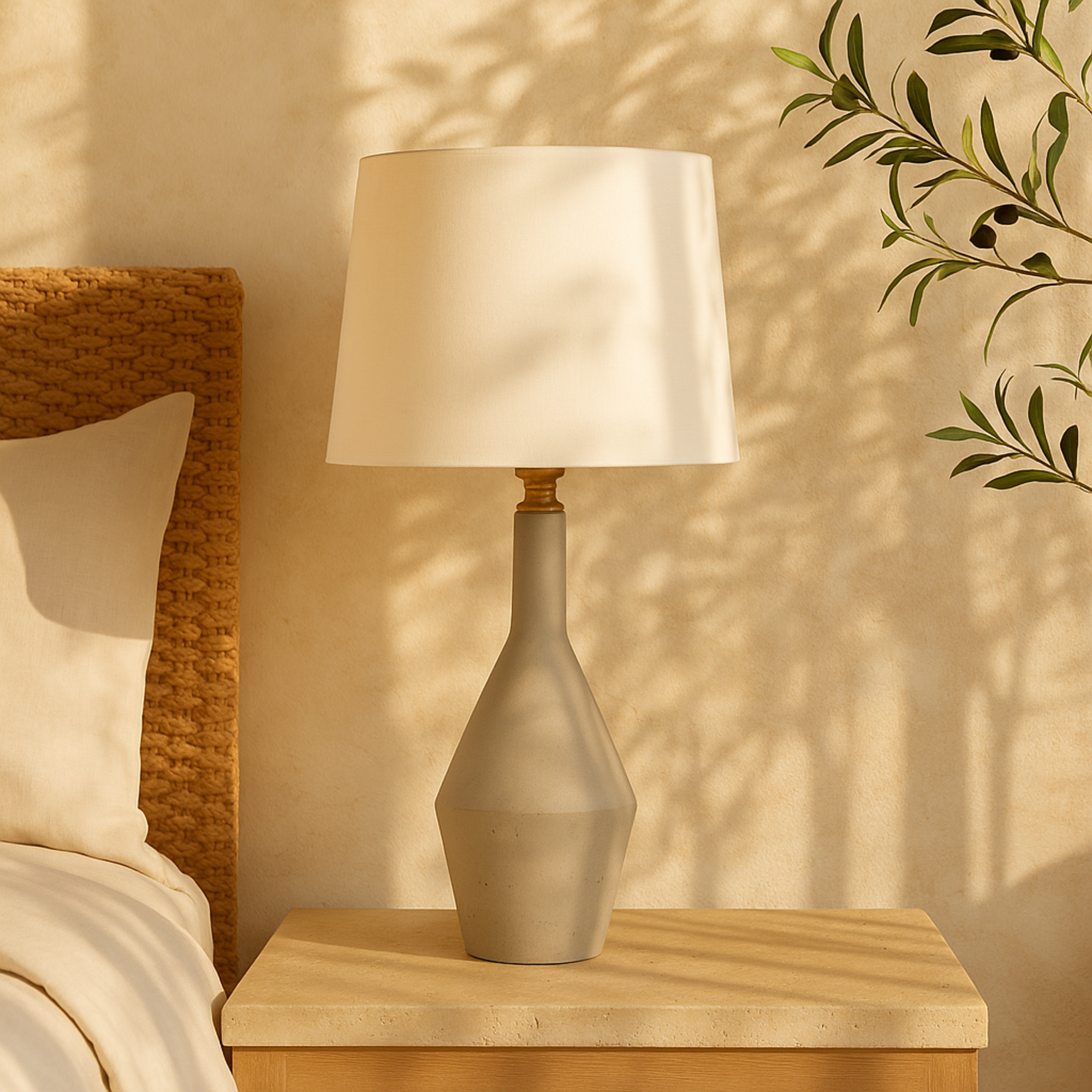 Gray Cement Stone Room Table Lamp