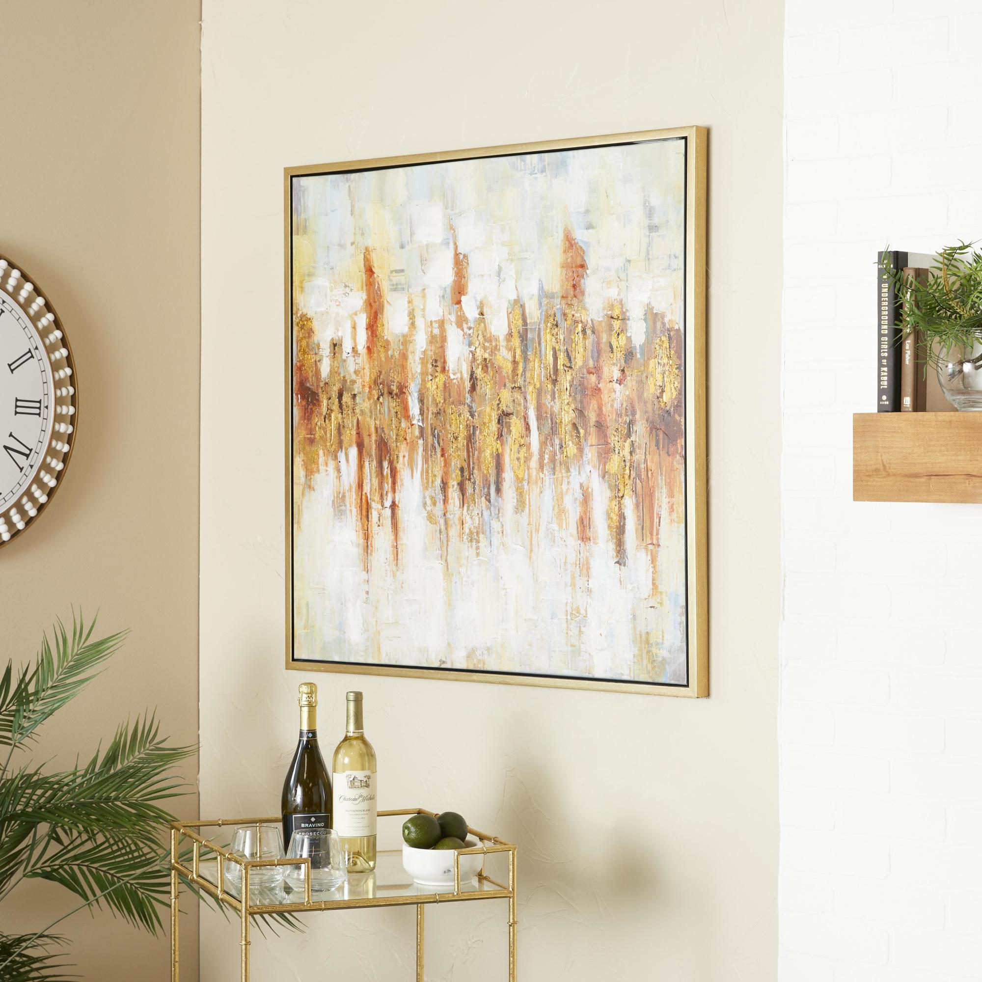 Abstract Gold Canvas Living Room Framed Wall Art with Gold Frame