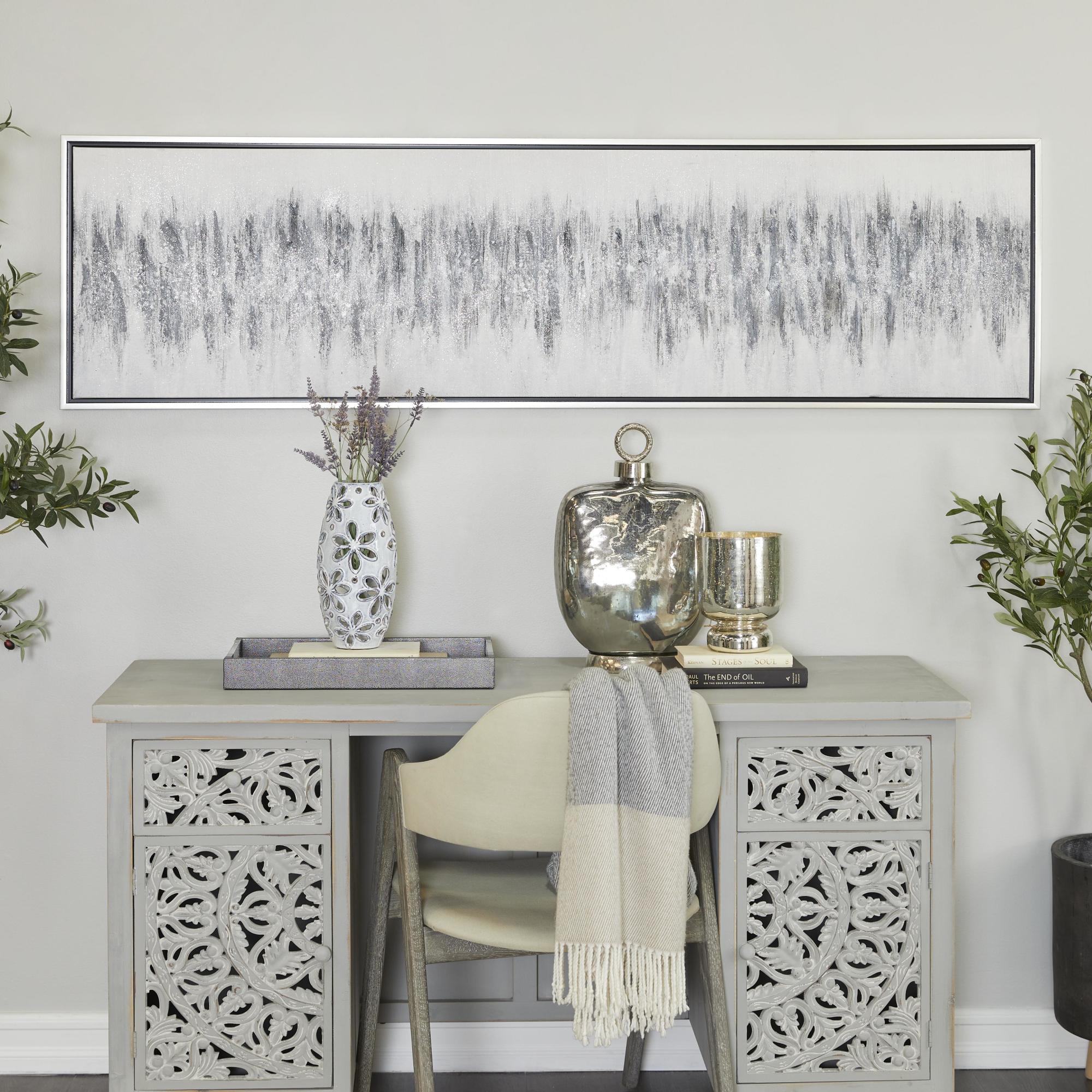 Abstract Gray Canvas Living Room Framed Wall Art with Silver Frame