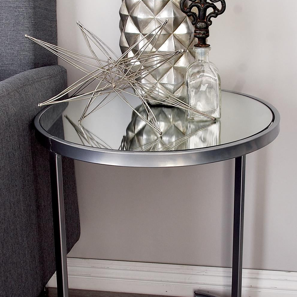 Set of 3 Metal Round Nesting Side End Accent Table with Black Glass Top