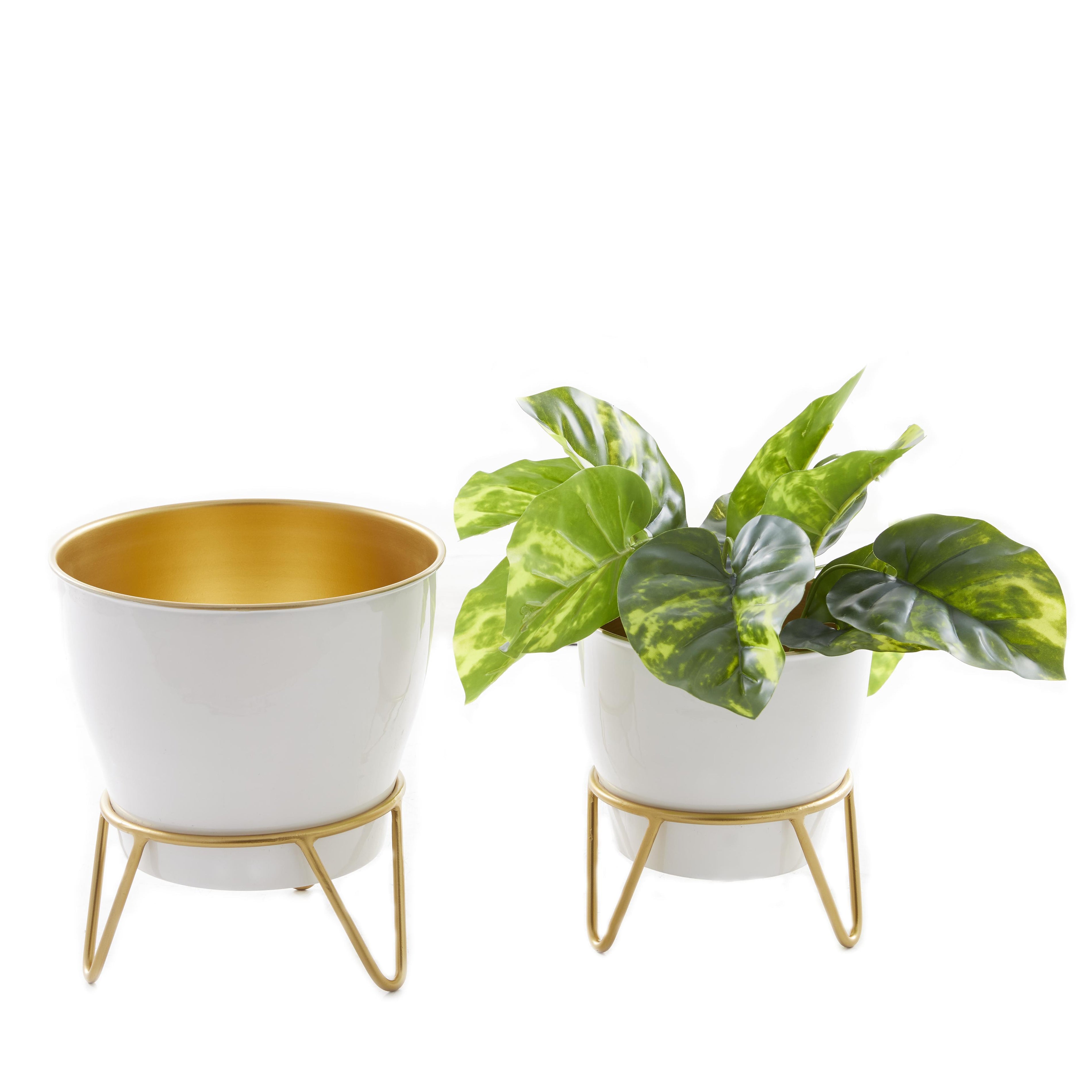 Set of 2 Metal Indoor Outdoor Planter with Removable Stand