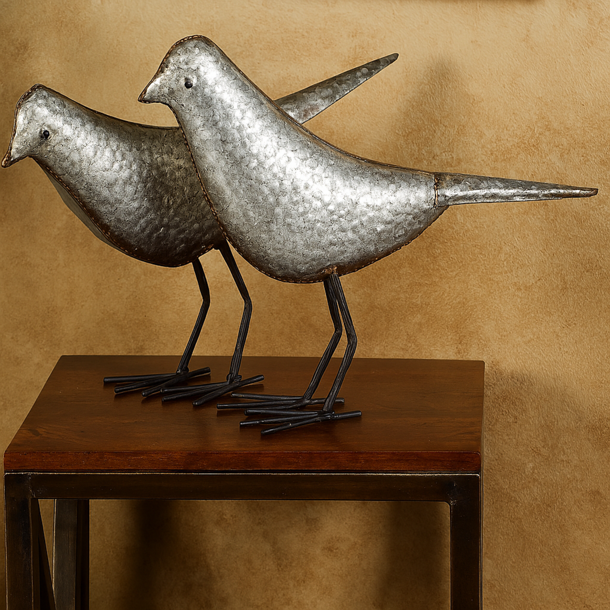 Set of 2 Bird Gray Metal Decorative Sculpture