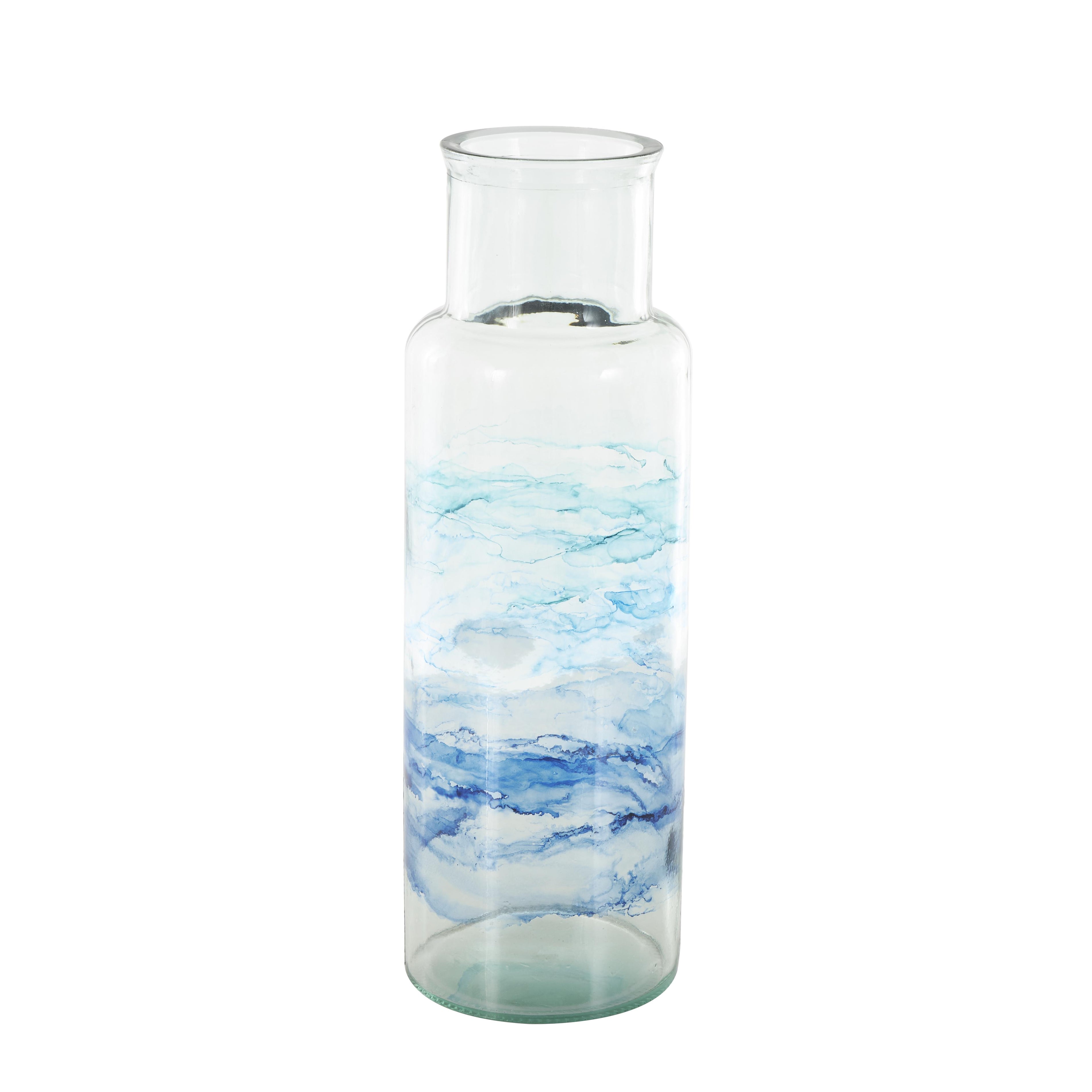Abstract Recycled Glass Handmade Slim Spanish Bottle Neck Decorative Vase with Ombre Swirled Bands