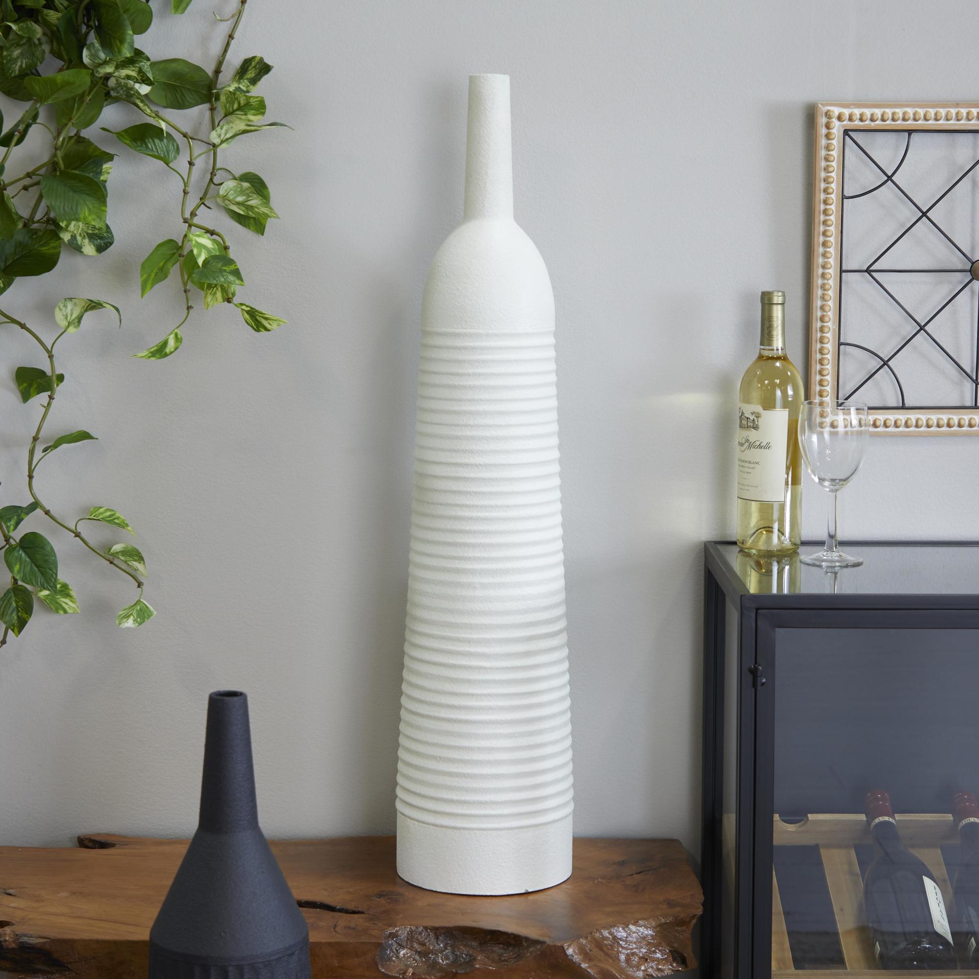 White Metal Grooved Decorative Vase