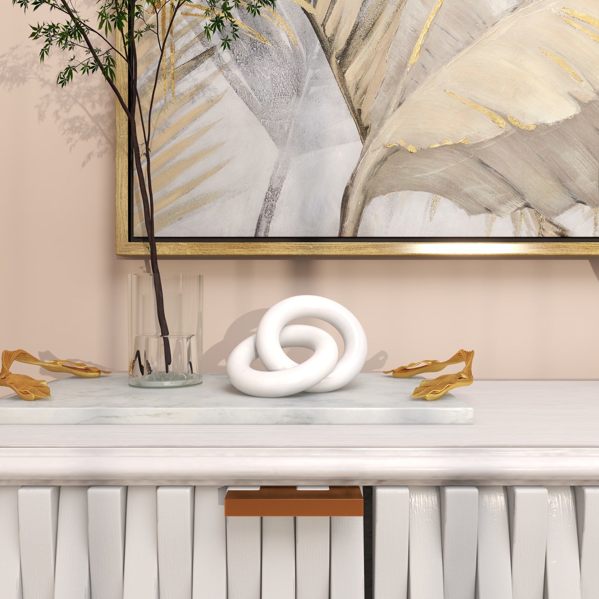CosmoLiving by Cosmopolitan Chain White Marble Handmade Geometric 2 Link Decorative Sculpture