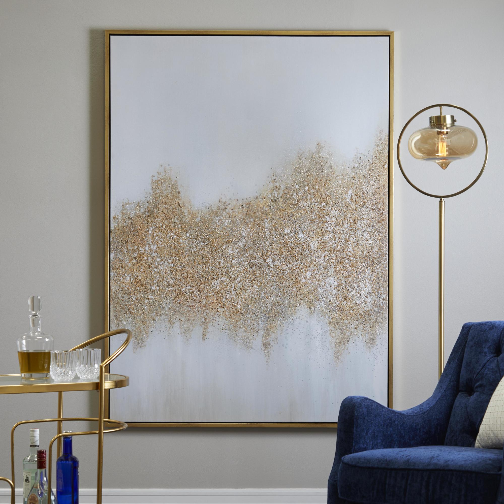 Geode Gold Canvas Glitter Flakes Living Room Framed Wall Art with Gold Frame