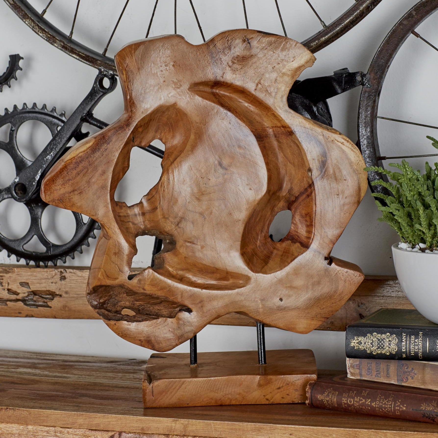 Abstract Brown Teak Wood Handmade Live Edge Decorative Sculpture
