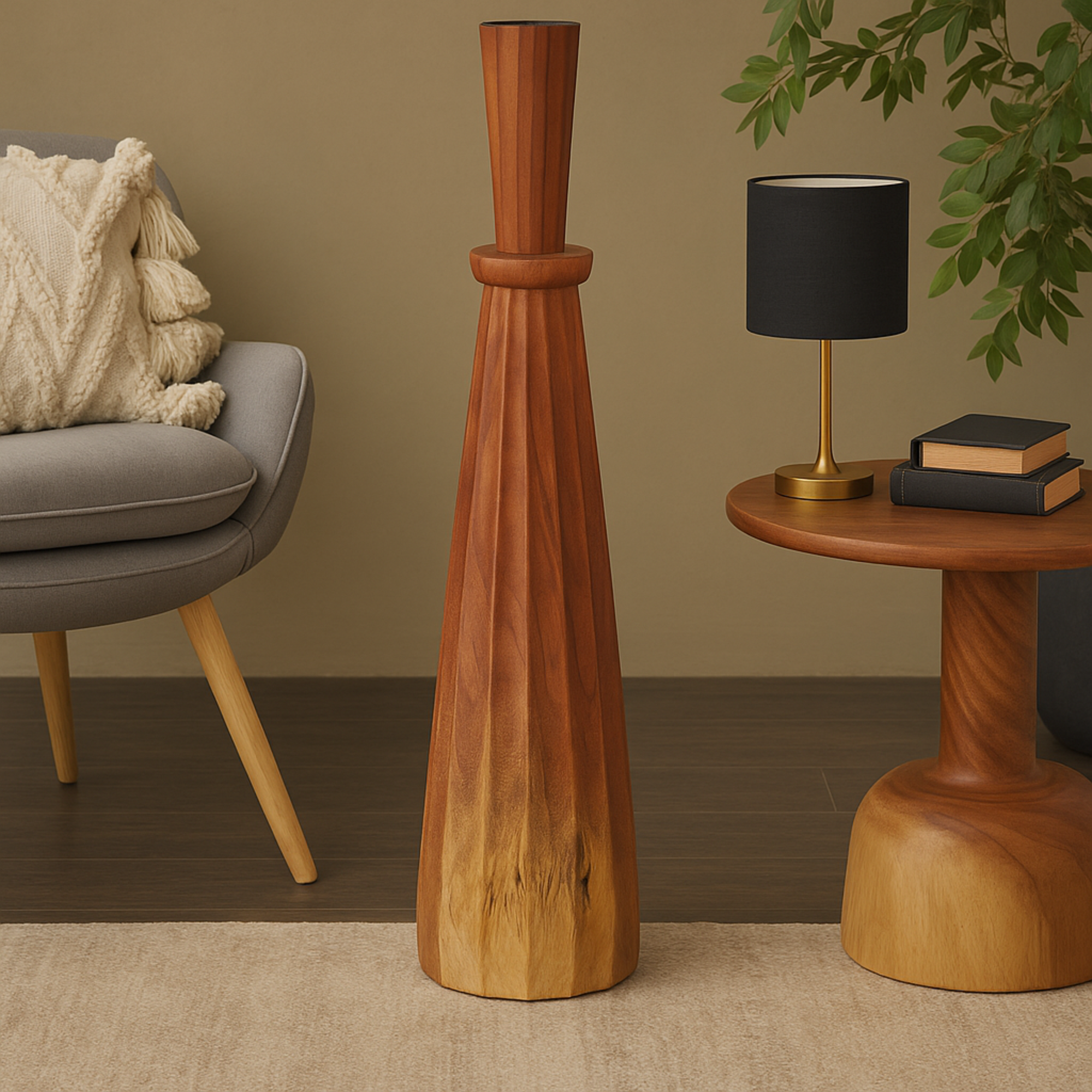 Brown Wood Handmade Hand Turned Decorative Vase