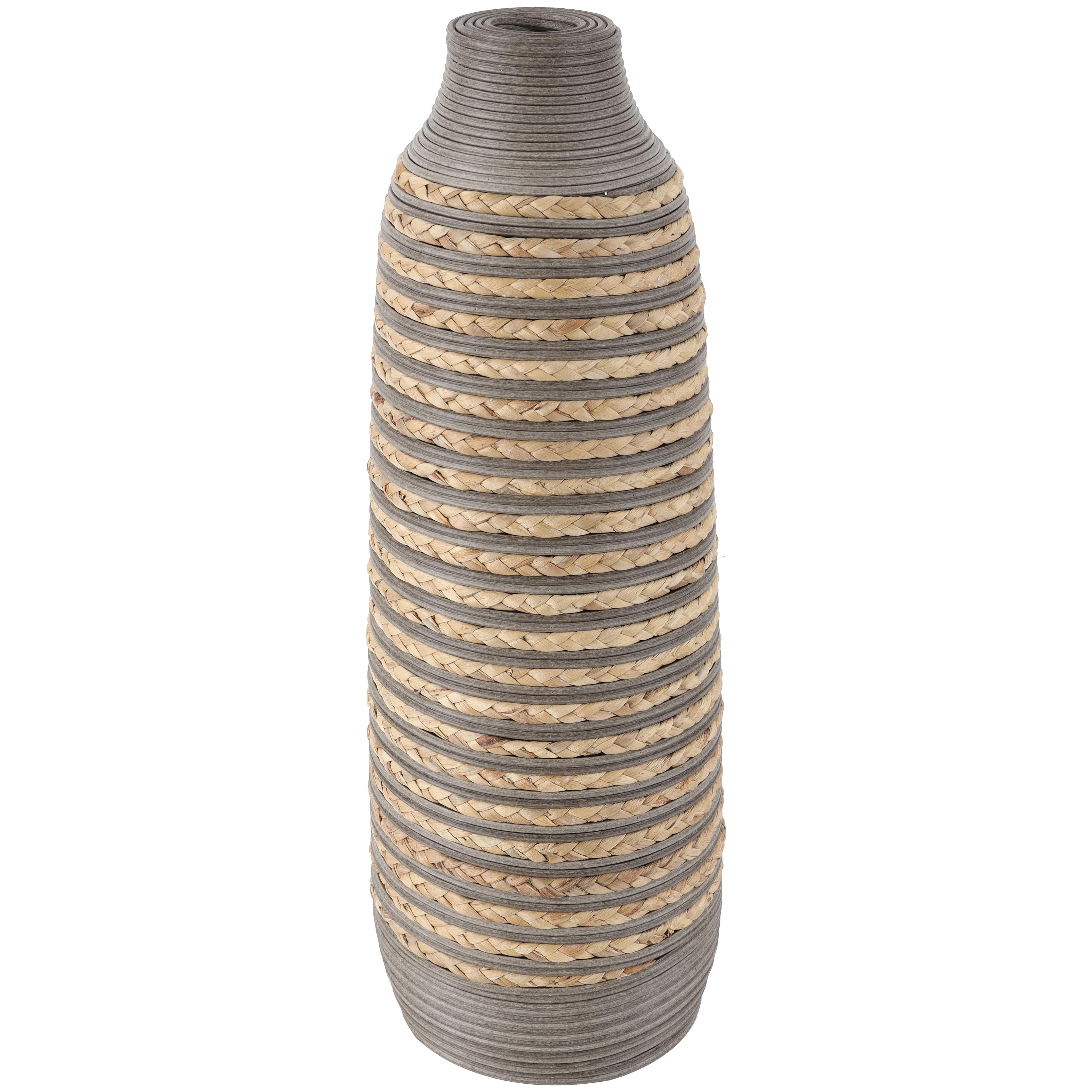 Brown Seagrass Handmade Braided Decorative Vase with Layered Gray Paneling