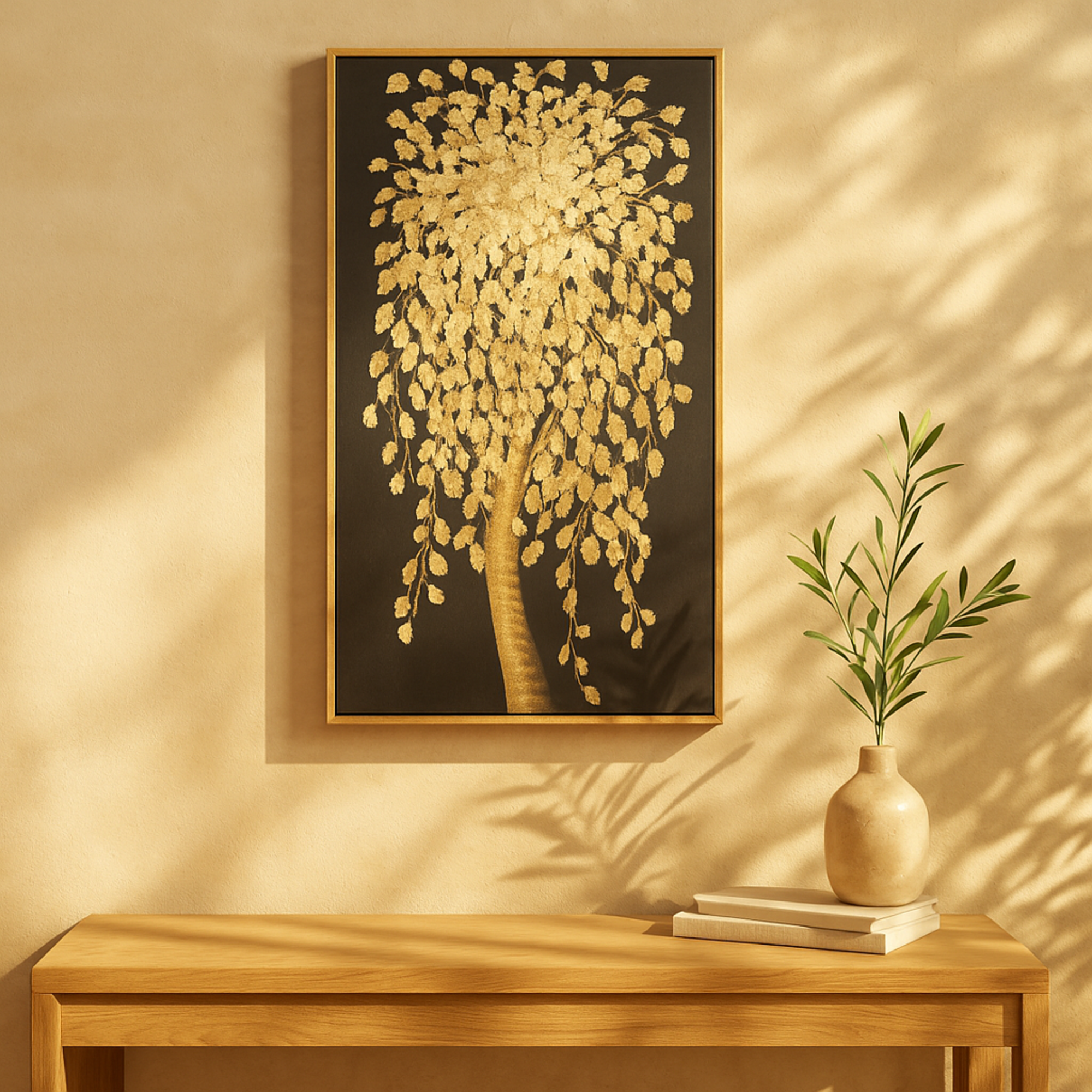 Tree Black Canvas Living Room Framed Wall Art with Gold Foil Accents