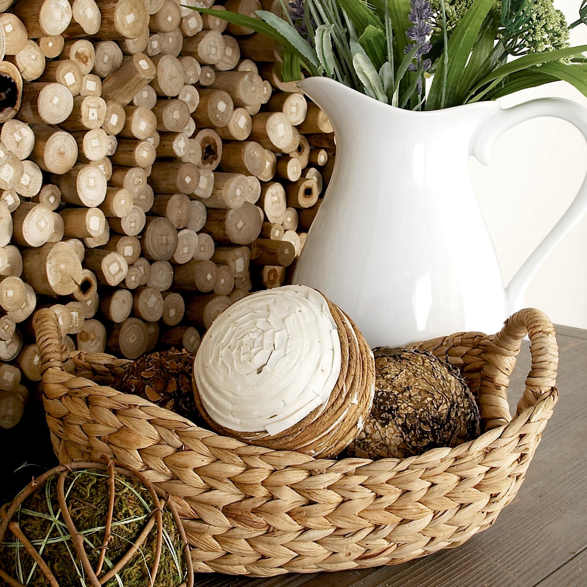 Set of 5 Brown Seagrass Handmade Decorative and Functional Storage Basket with Metal Handles