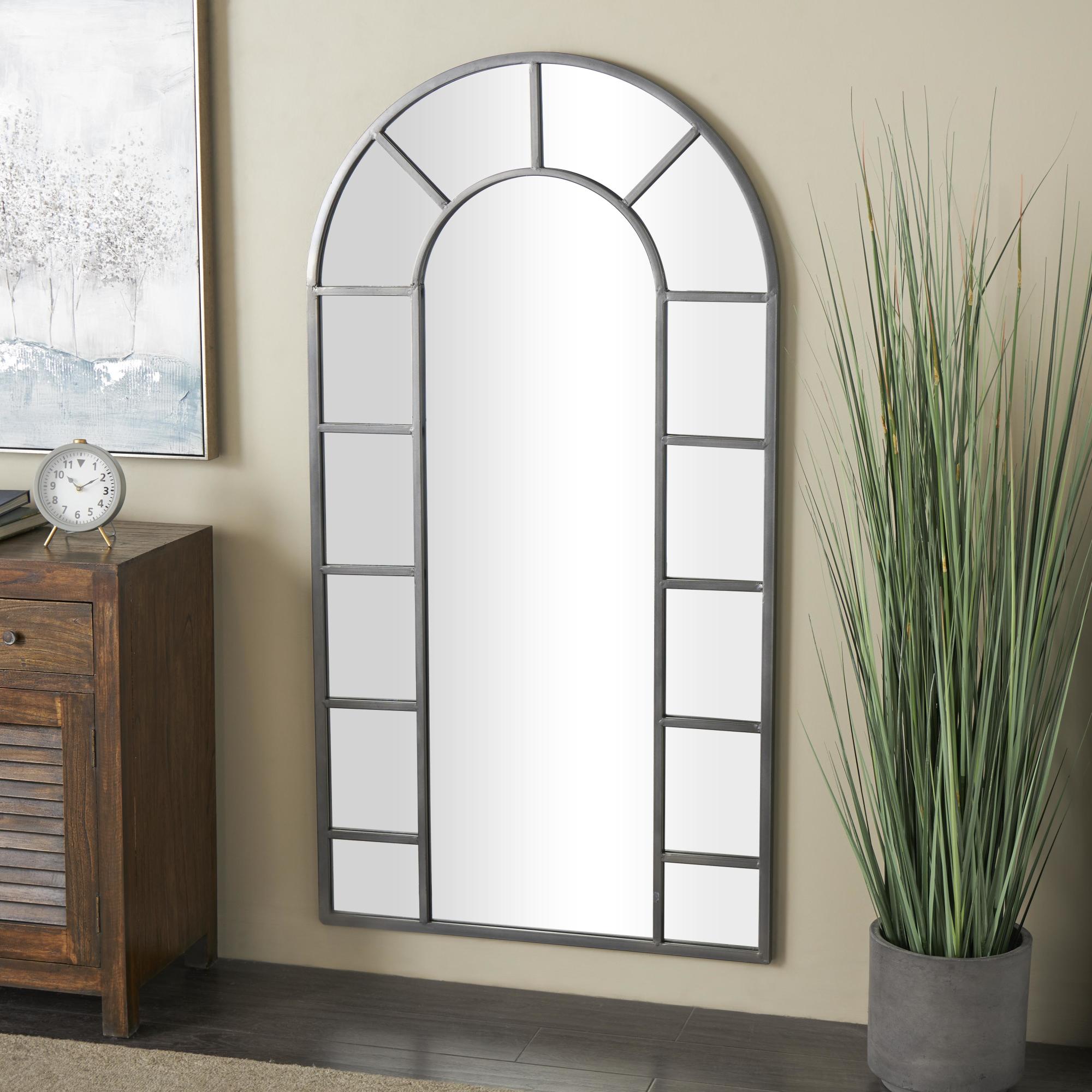 Metal Arched Window Pane Room Wall Mirror with Arched Top