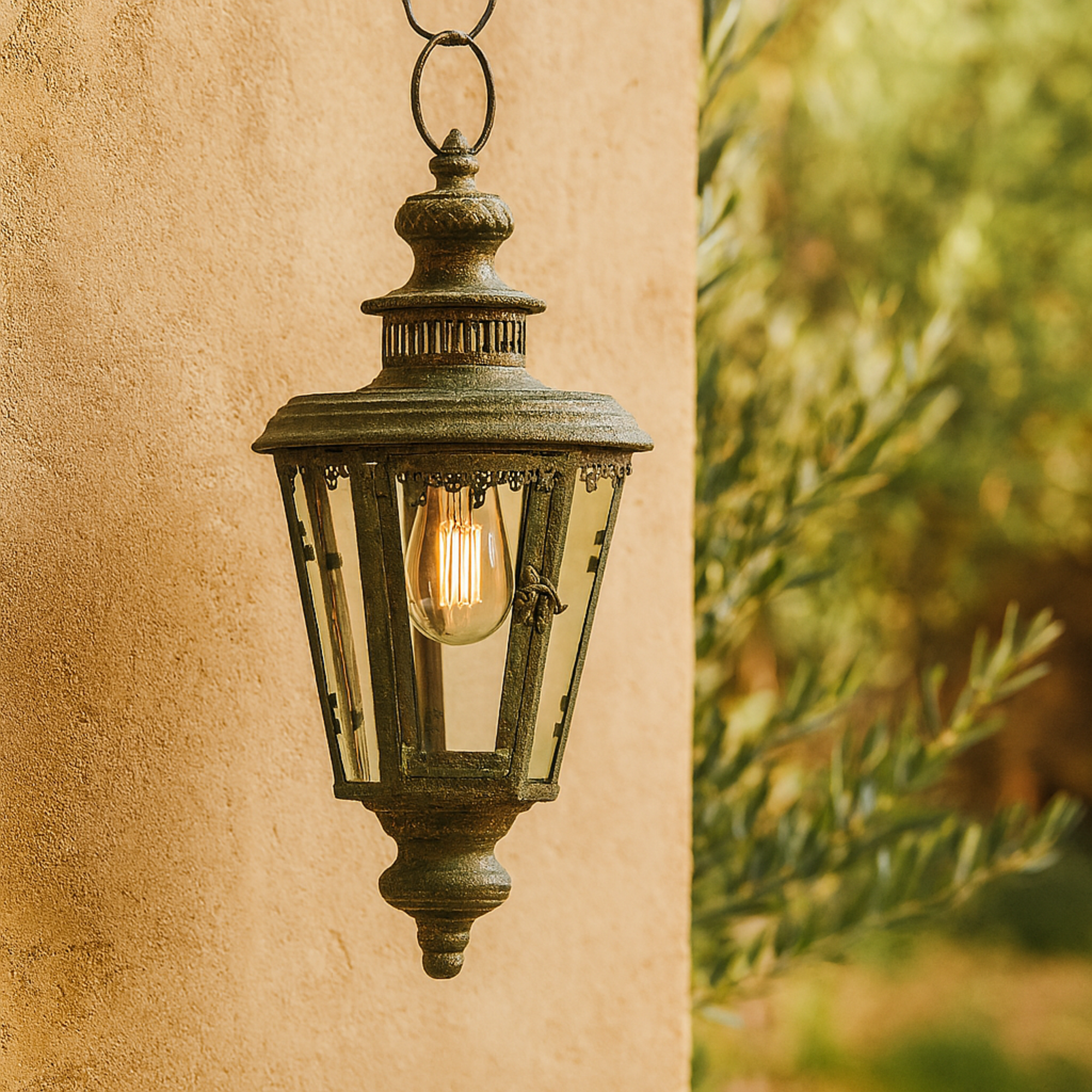 Floral Brown Metal Lighthouse Style Decorative Indoor Outdoor Candle Lantern with Ring Handle