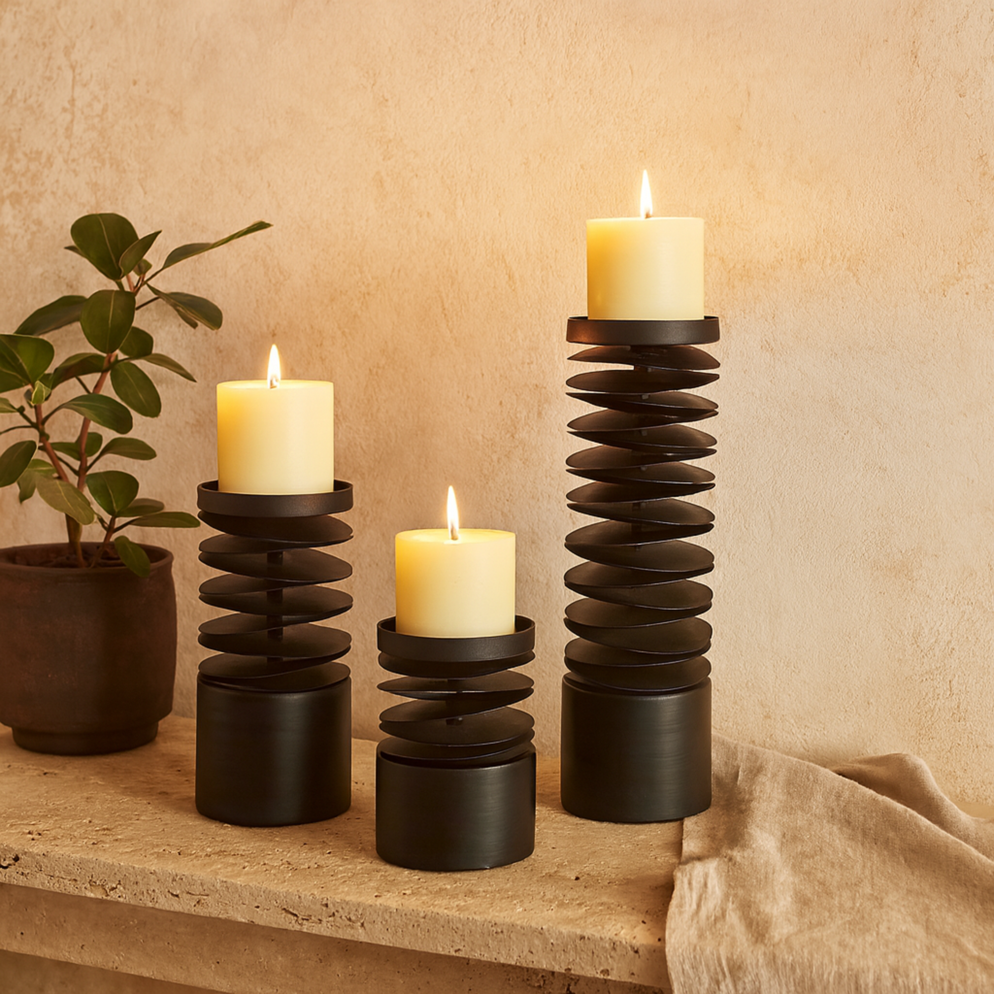 Set of 3 Black Metal Decorative Candle Holder