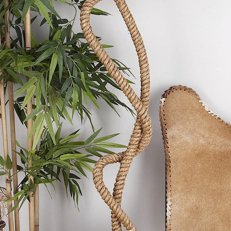 Brown Jute Rope Twisted Rope Room Floor Lamp with Cream Linen Shade
