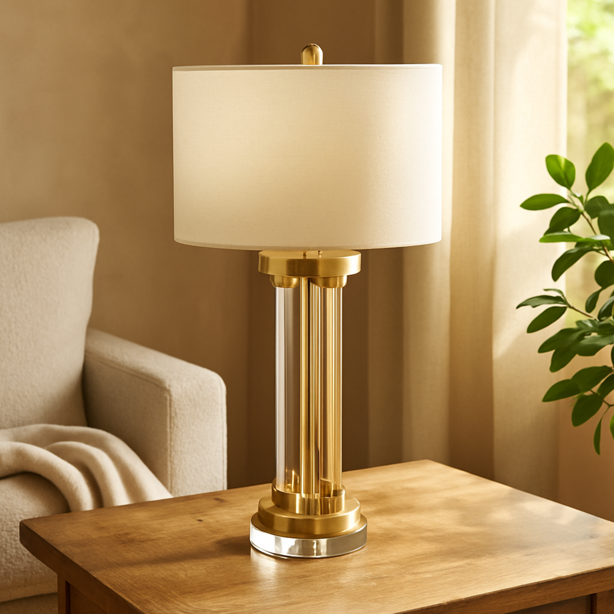 Clear Crystal Rods Room Table Lamp with Gold and Silver Base