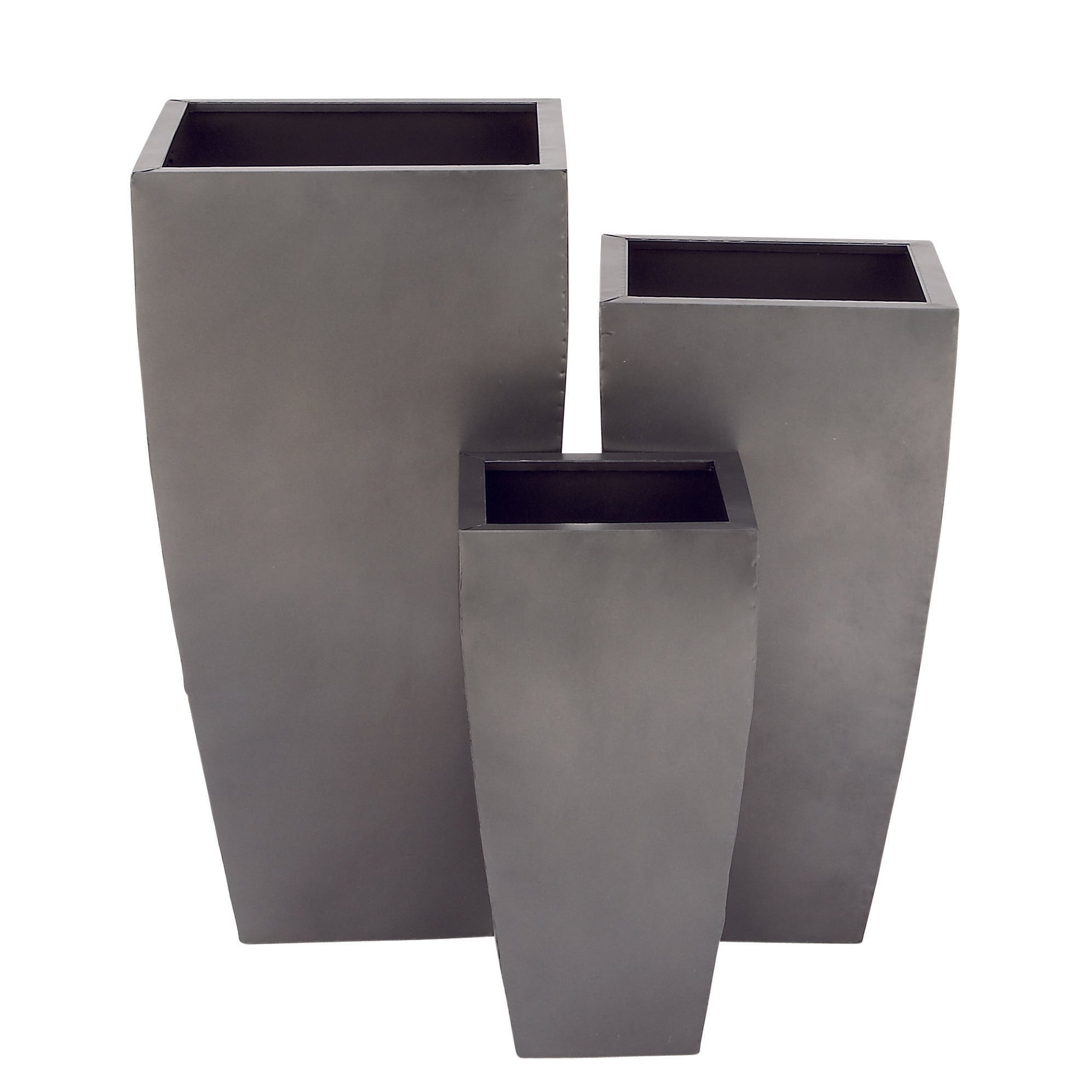 Set of 3 Metal Light Weight Indoor Outdoor Planter with Tapered Base