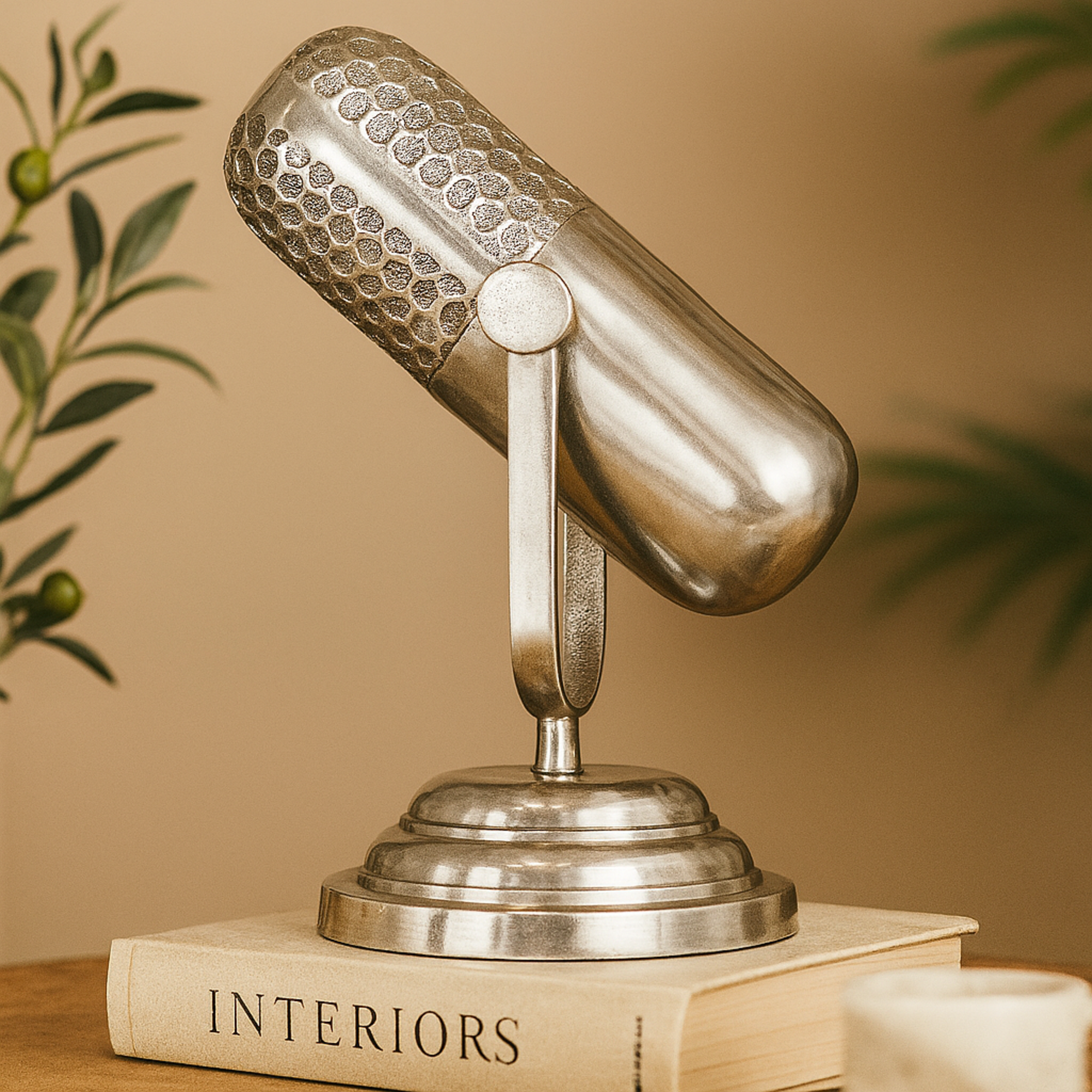 Microphone Silver Aluminum Metal Decorative Sculpture