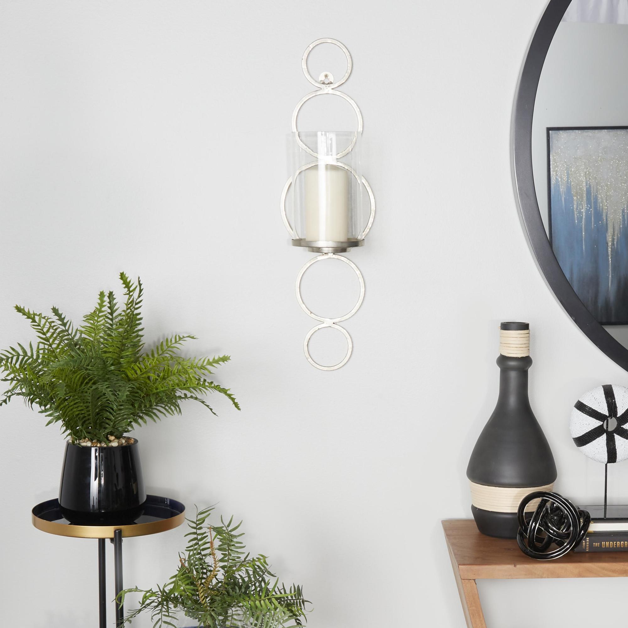 CosmoLiving by Cosmopolitan Metal Single Candle Indoor Outdoor Wall Sconce with Glass Holder