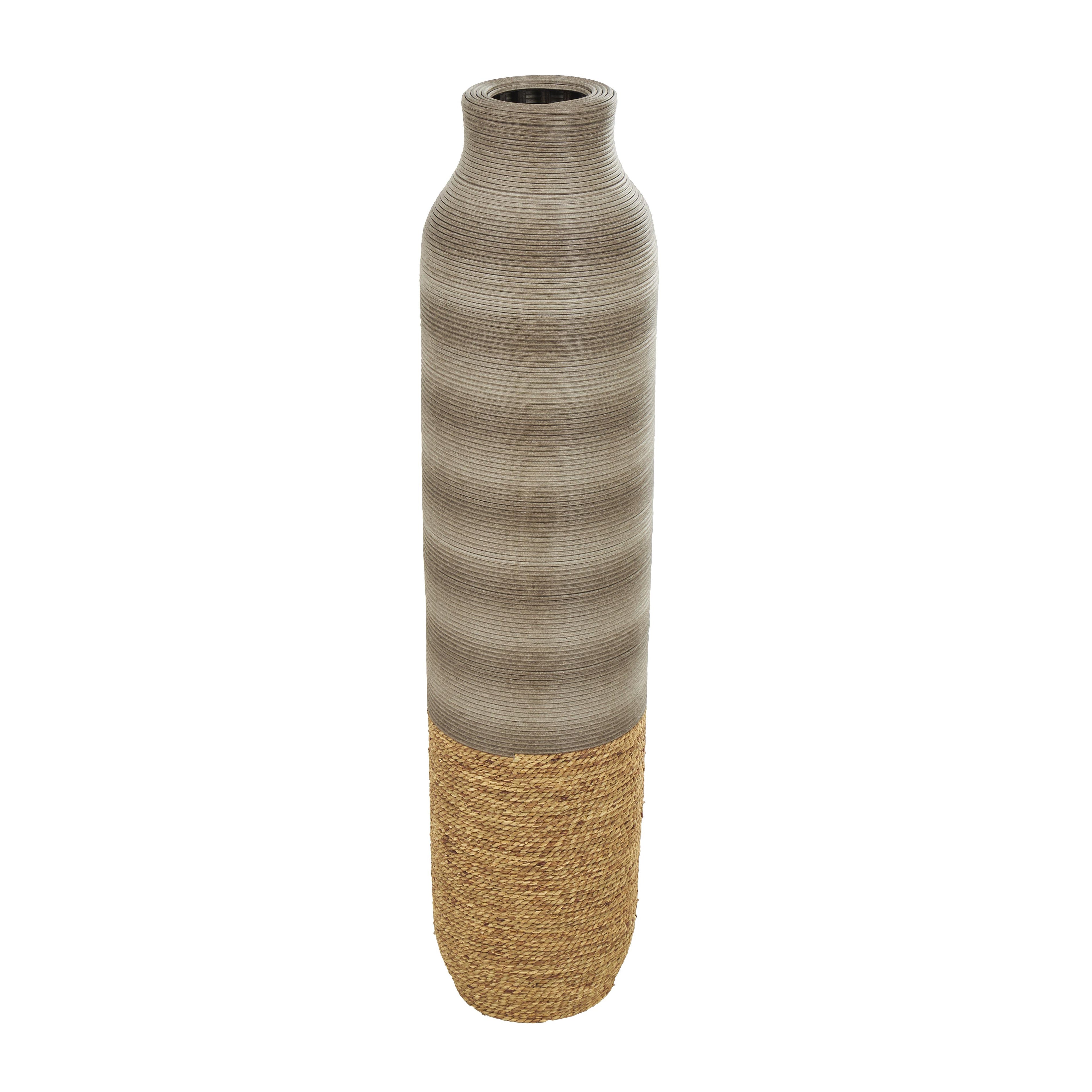 Brown Seagrass Handmade Ribbed Decorative Vase with Coiled Seagrass Base