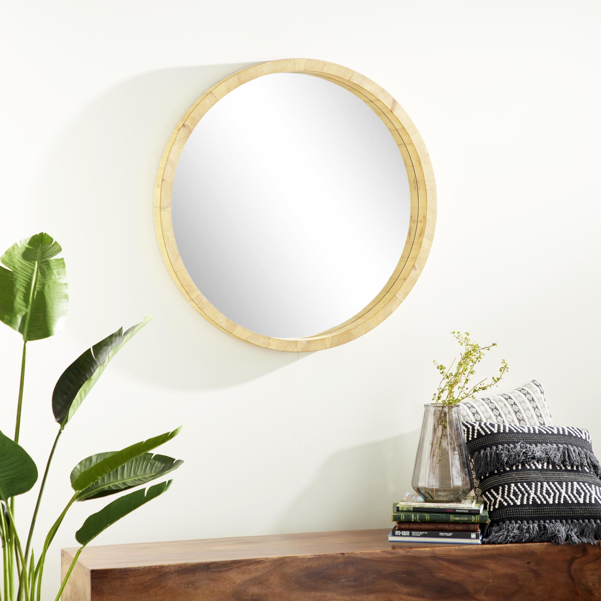 Brown Wood Room Wall Mirror with Natural Wood Grains