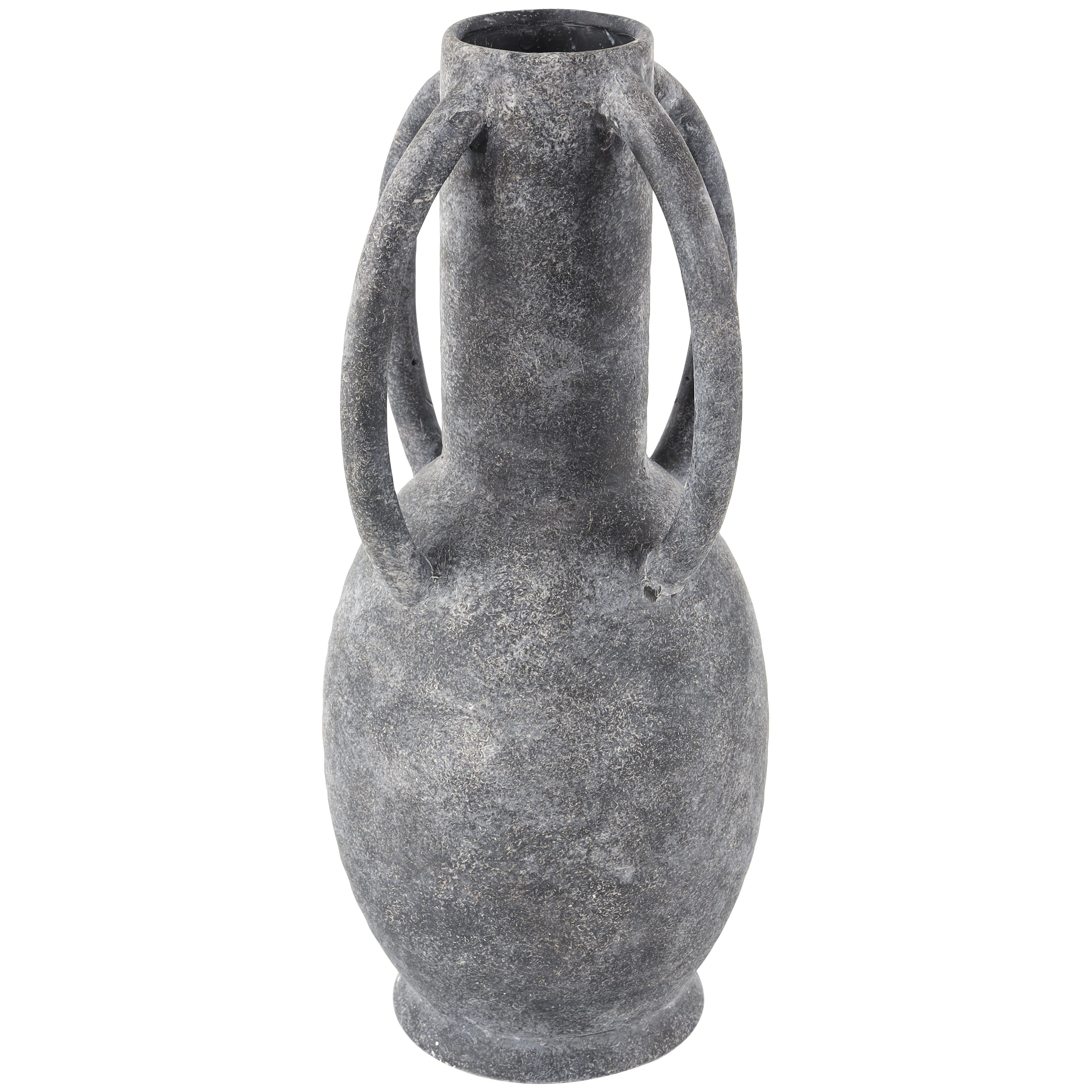 Ceramic Textured Whitewashed Decorative Vase with 4 Handles