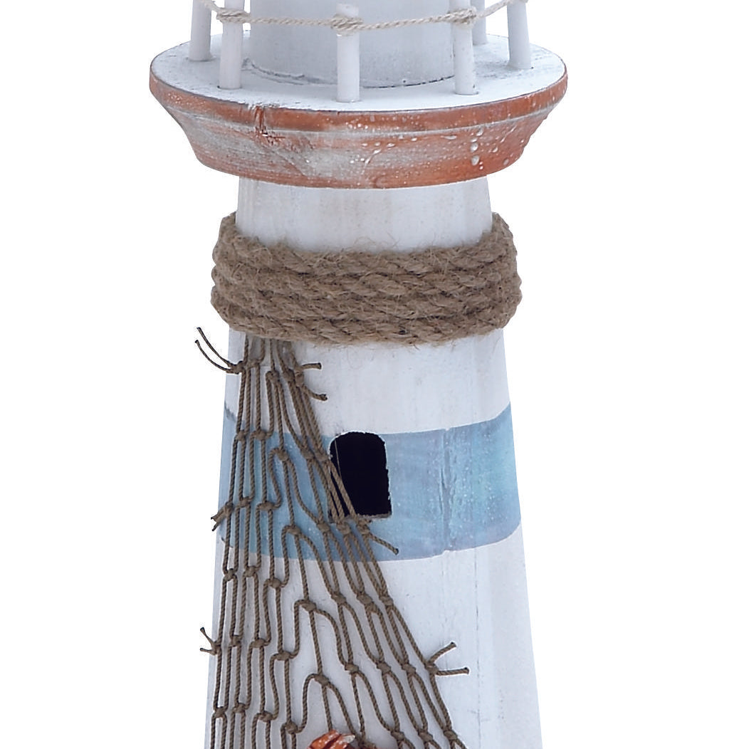 Light House Blue Wood Decorative Sculpture with Netting