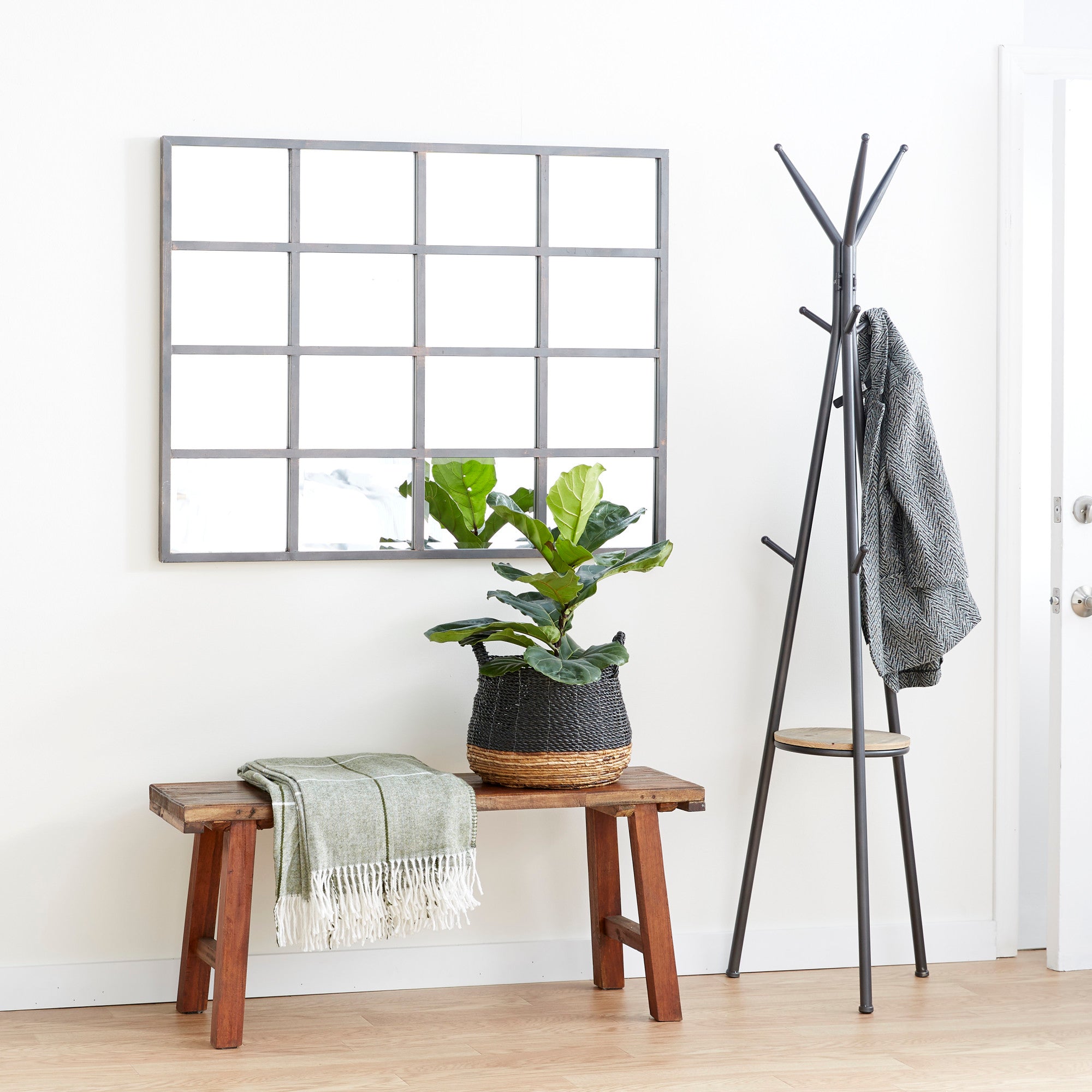 Black Metal Window Pane Inspired Room Wall Mirror