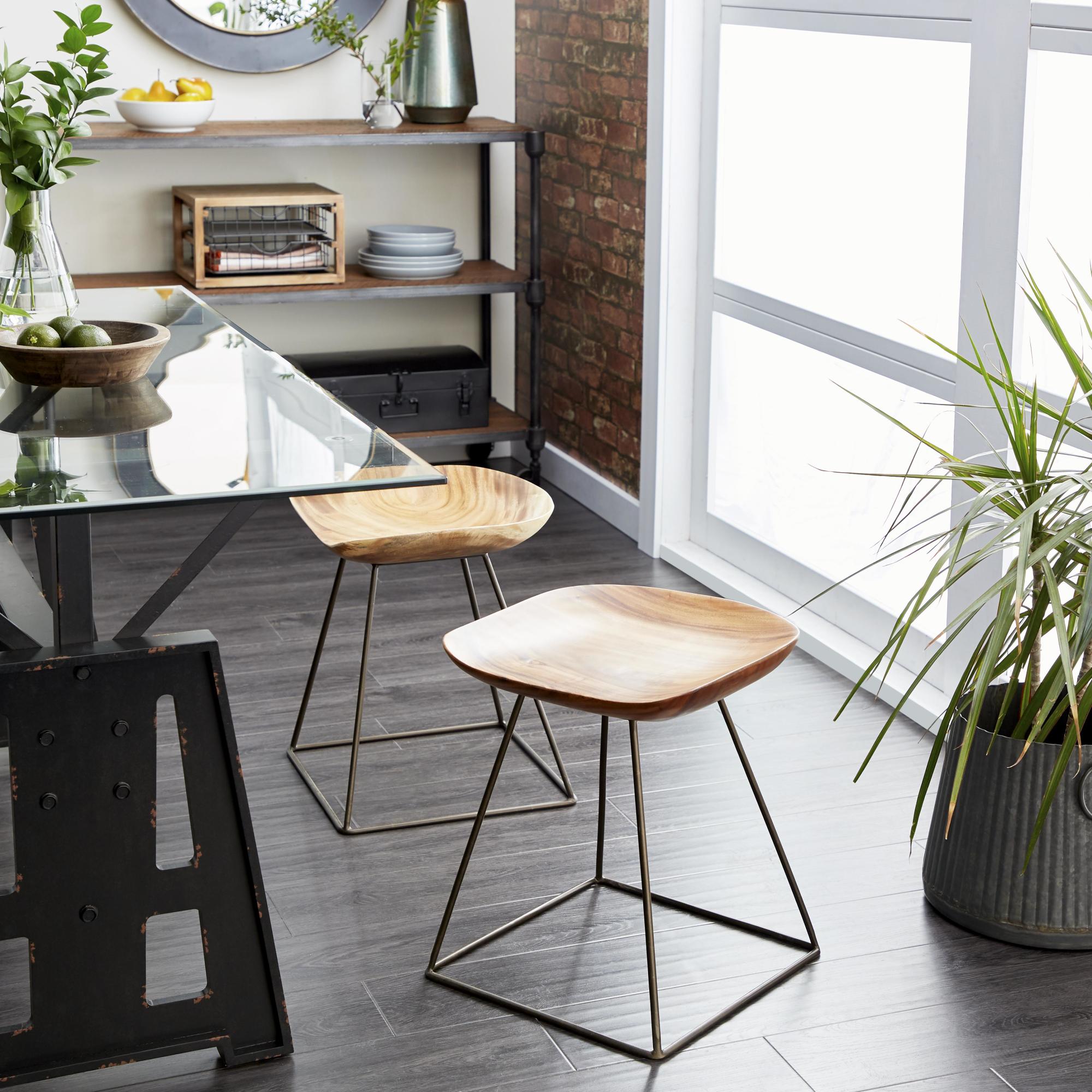 Brown Metal Living Room Stool with Black Metal Base