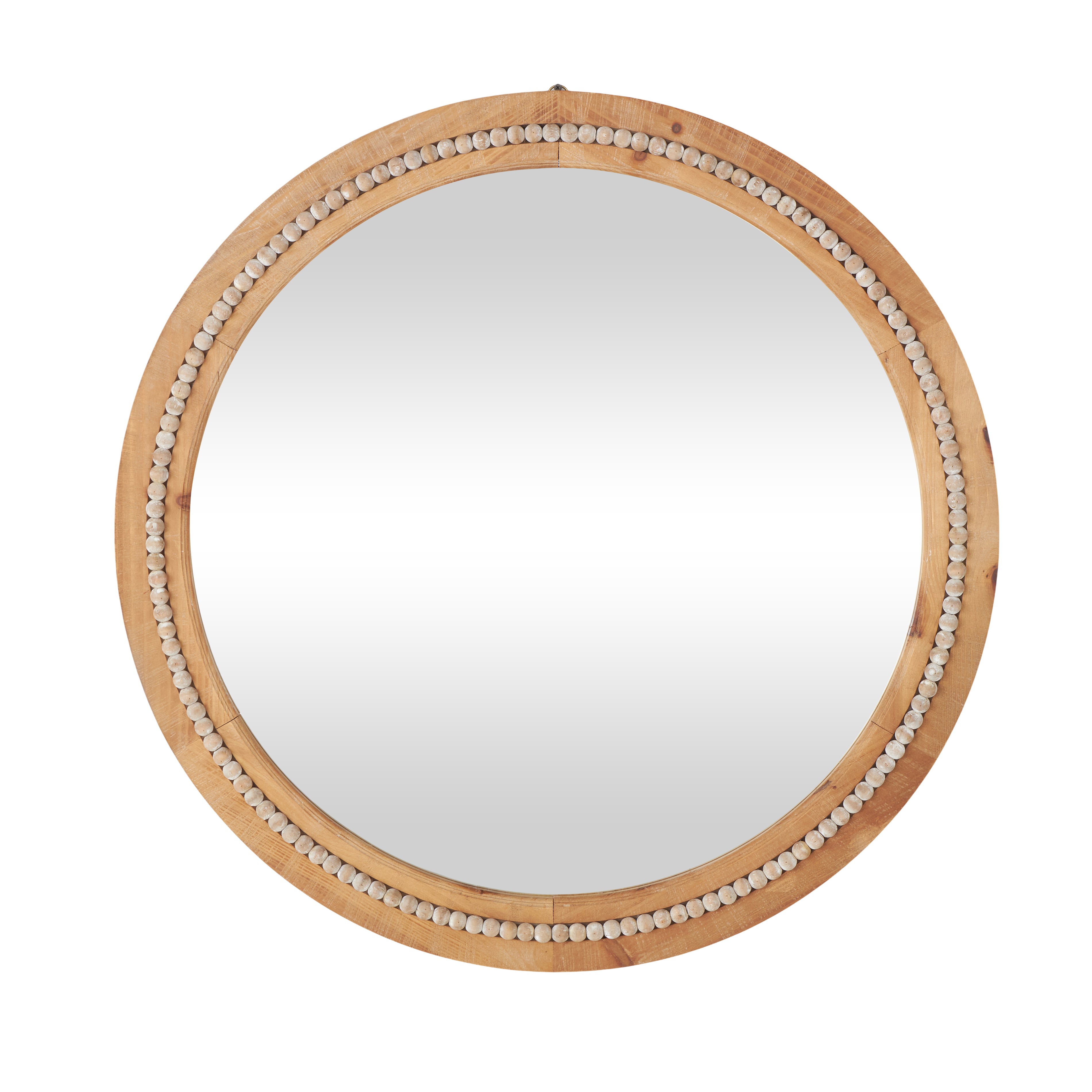 Wood Distressed Room Wall Mirror with Beaded Detailing 36" x 2" x 36"