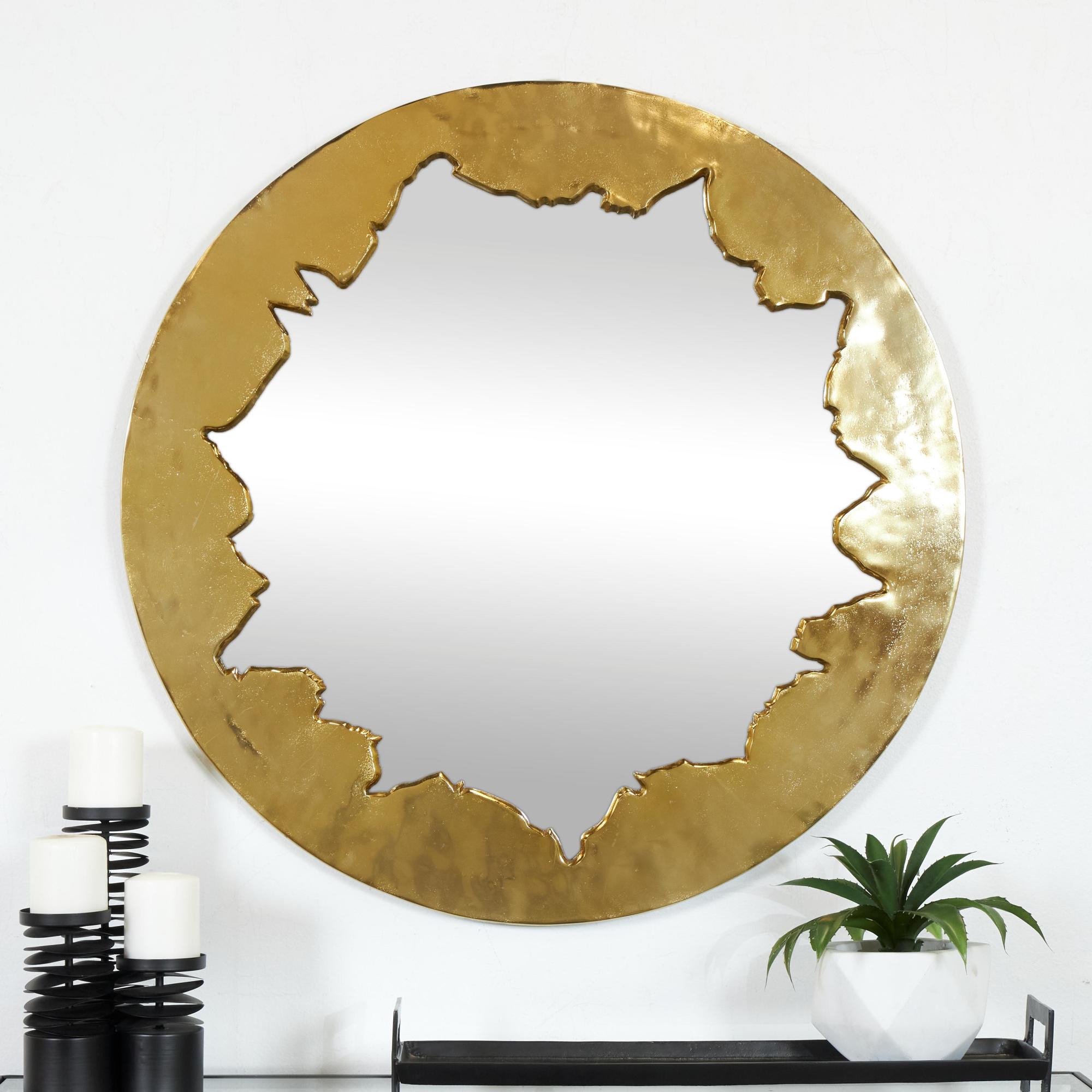 Abstract Gold Aluminum Metal Handmade Live Edge Room Wall Mirror