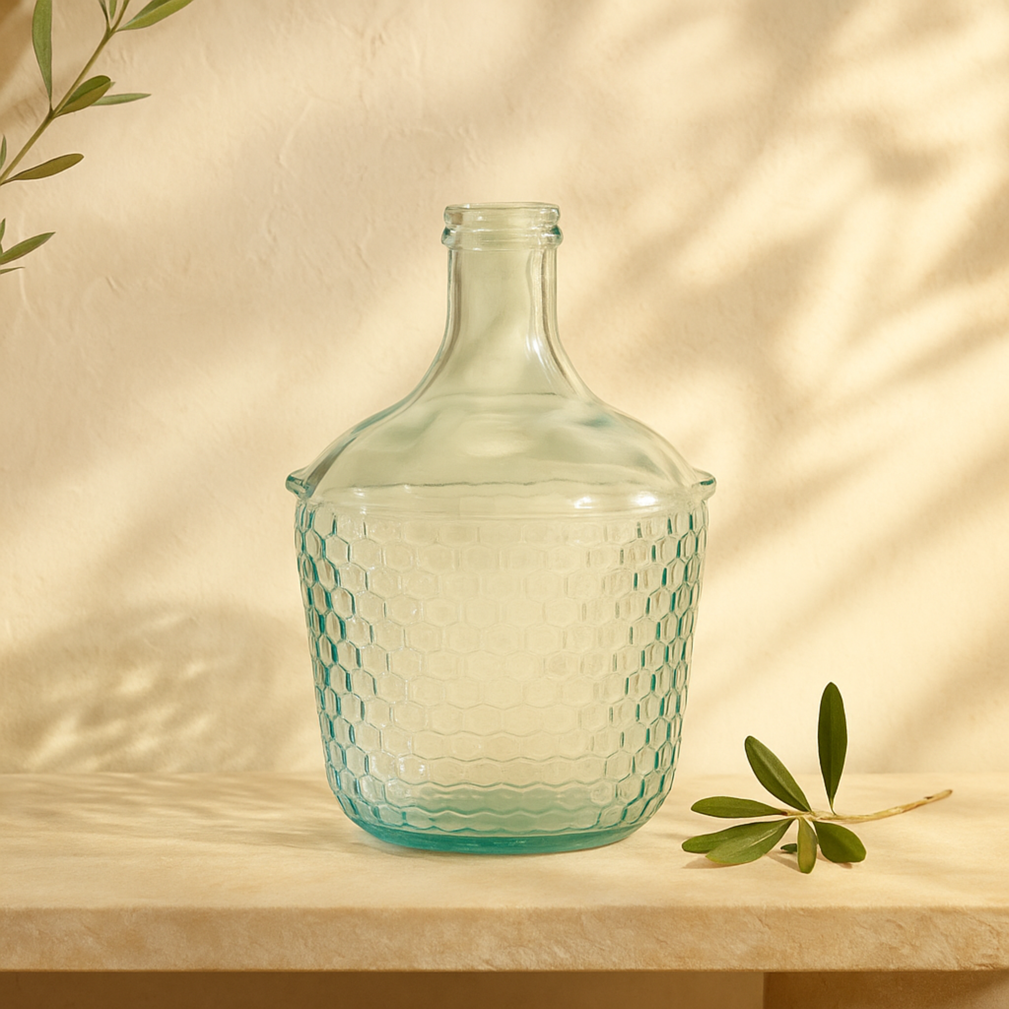 Recycled Glass Handmade Spanish Bottle Decorative Vase with Cabernet and Scroll Design 12" x 12" x 17"