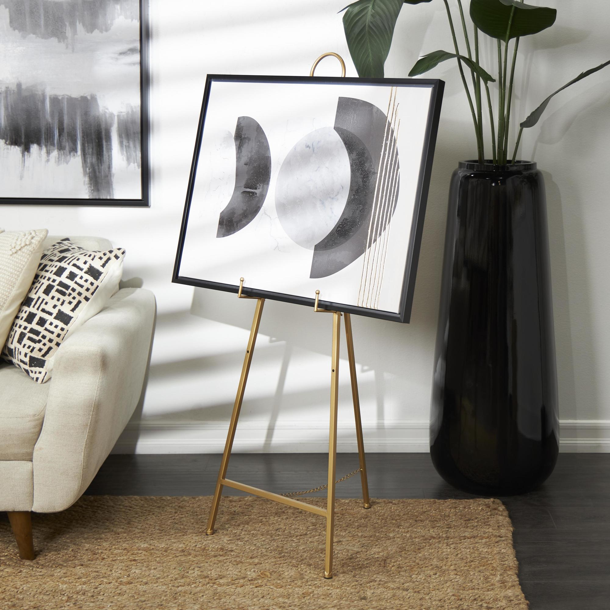 Gold Metal Tall Adjustable 3 Tier Display Easel with Circular Ring Top