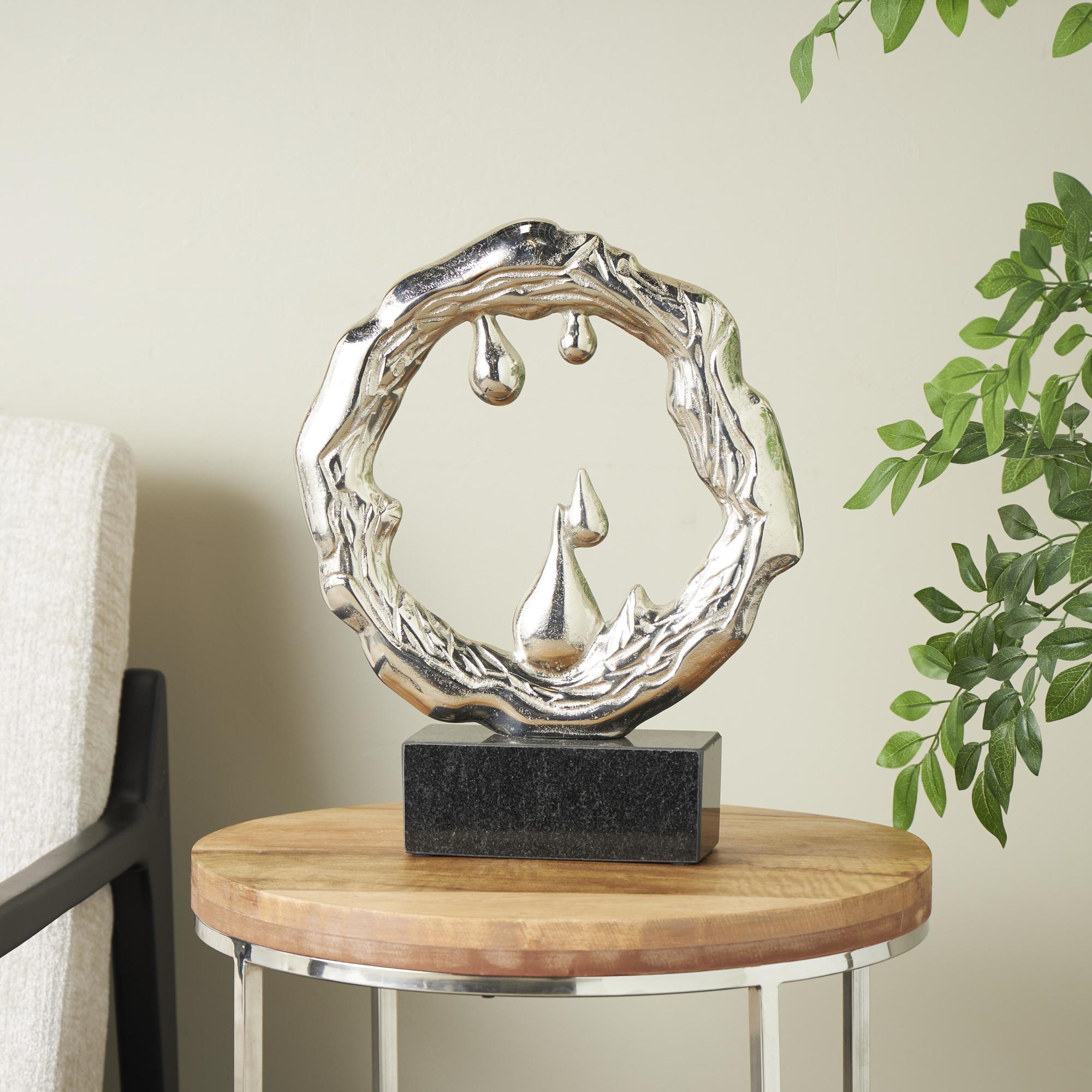 Abstract Silver Aluminum Metal Decorative Sculpture with Marble Base