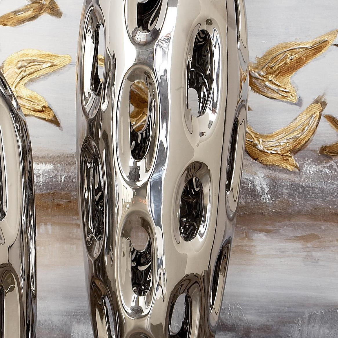 Silver Ceramic Decorative Vase with Cut Out Designs