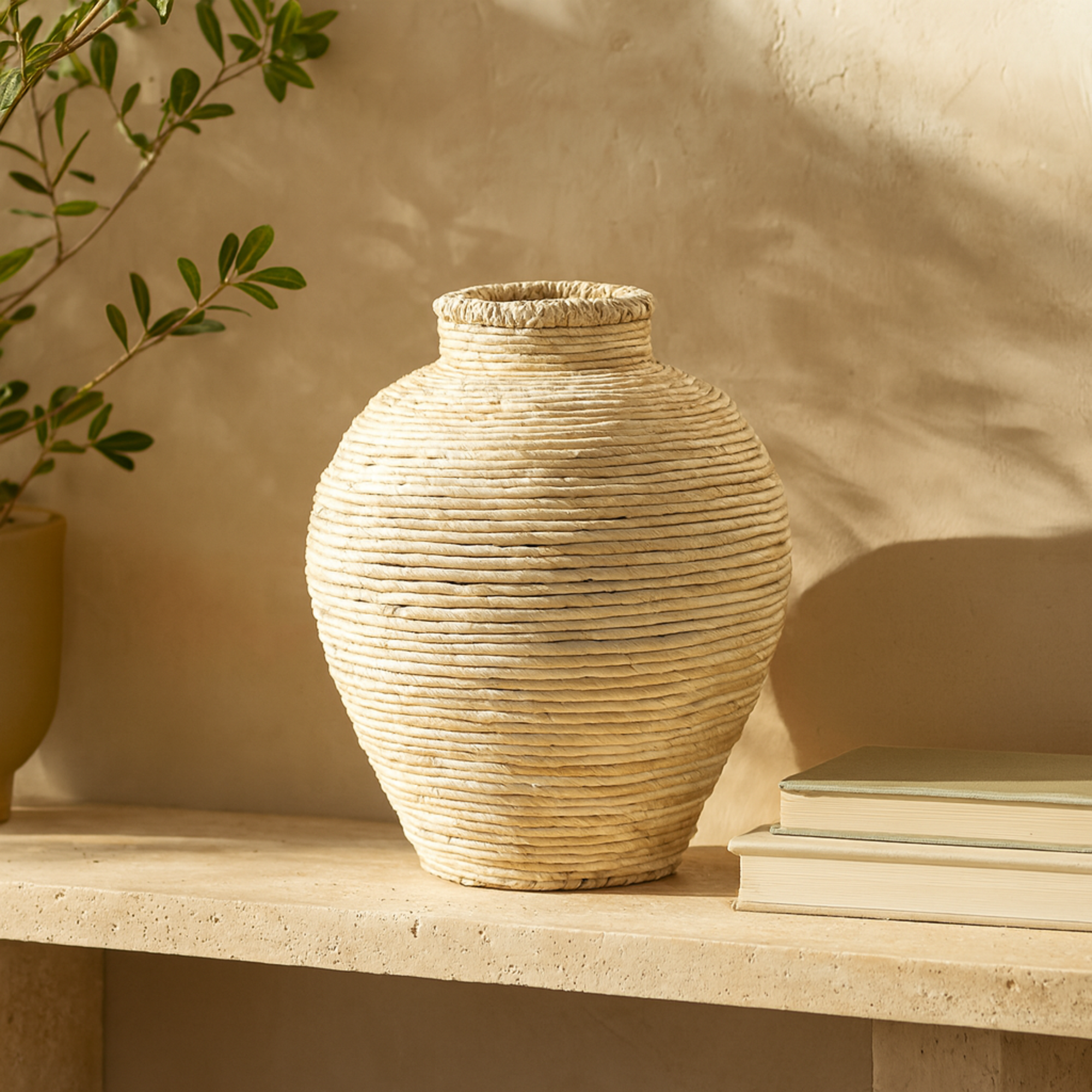 Cream Seagrass Handmade Wrapped Pot Decorative Vase